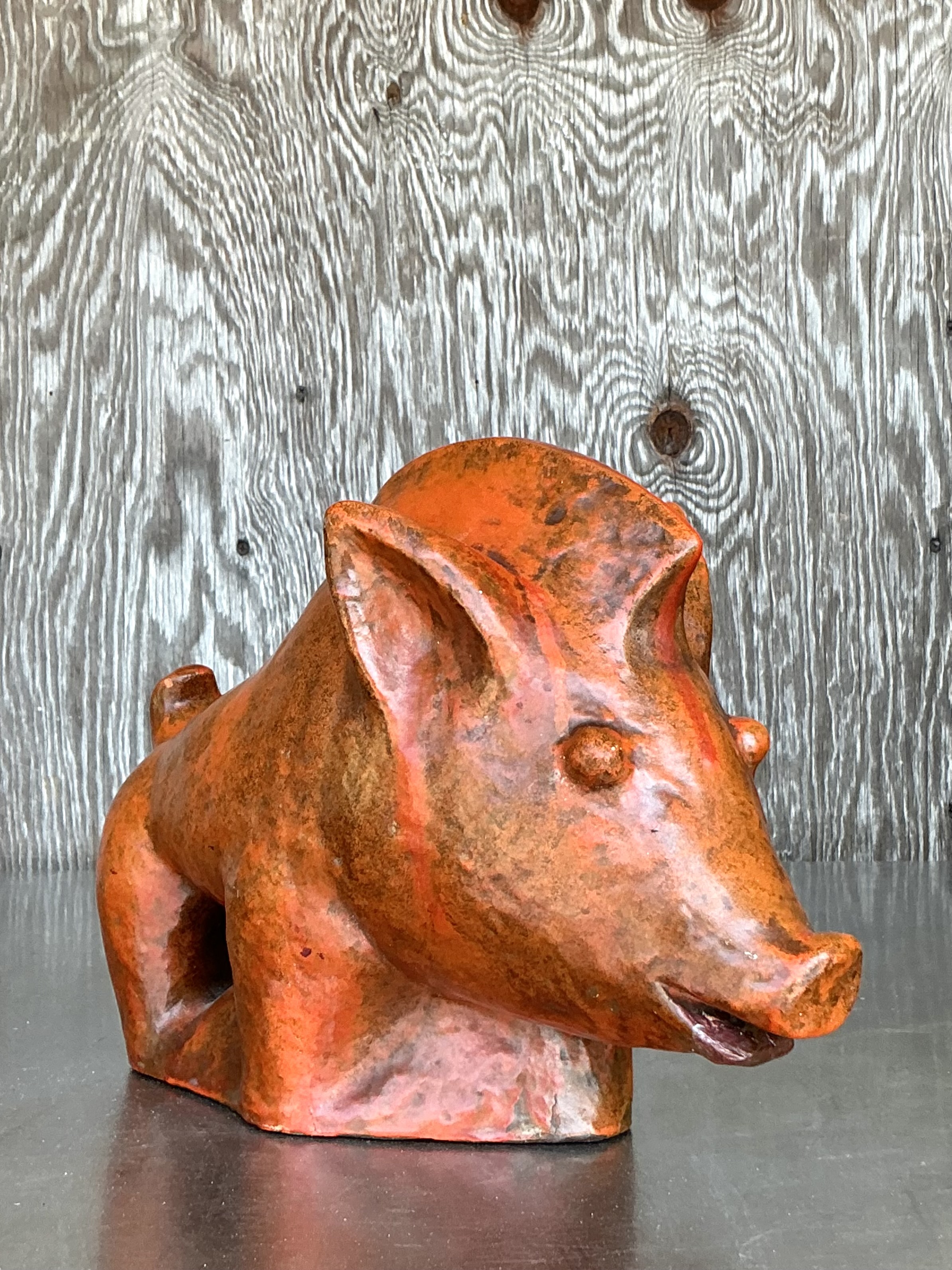 Vintage Boho Ludwig Konig Glazed Ceramic Pig - Detail view
