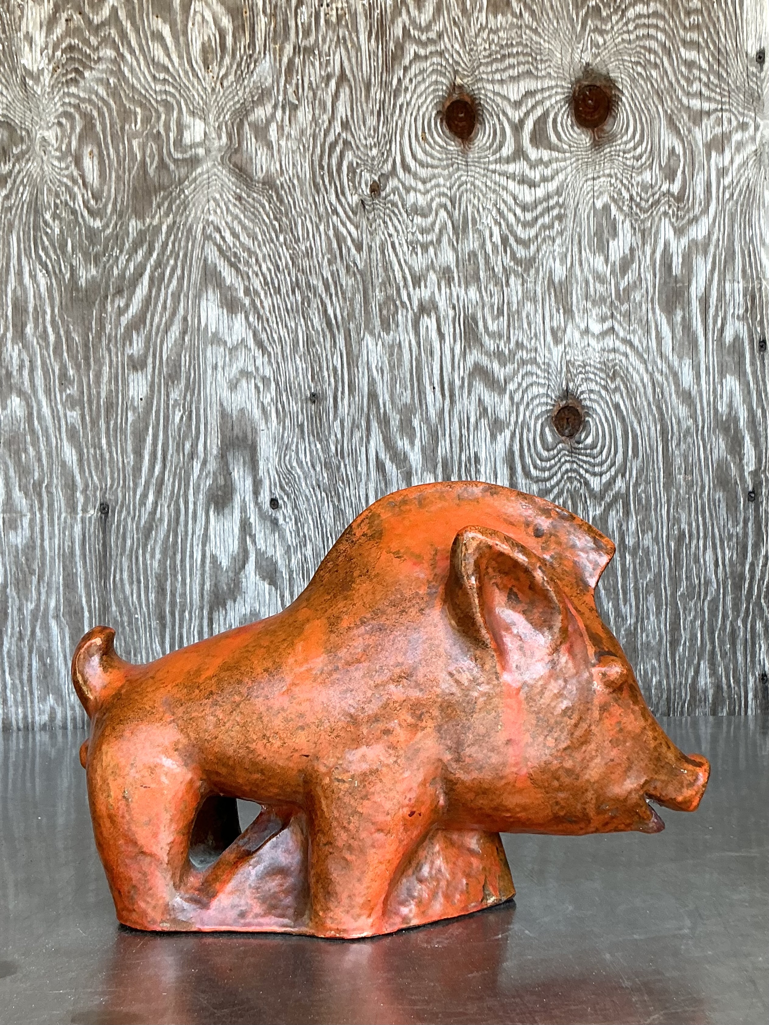 Vintage Boho Ludwig Konig Glazed Ceramic Pig - Side view