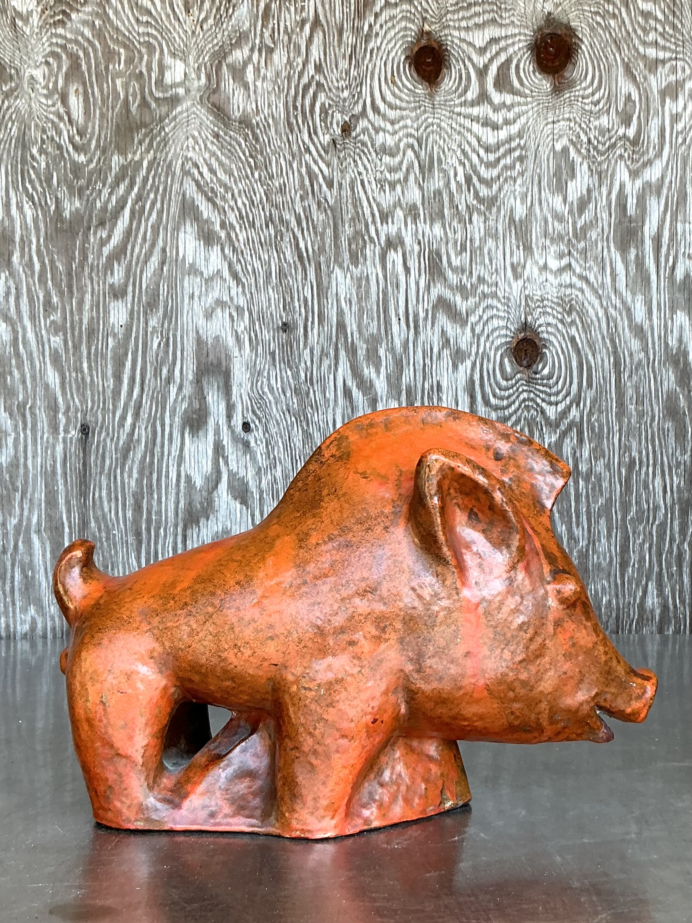 Vintage Boho Ludwig Konig Glazed Ceramic Pig - Back view