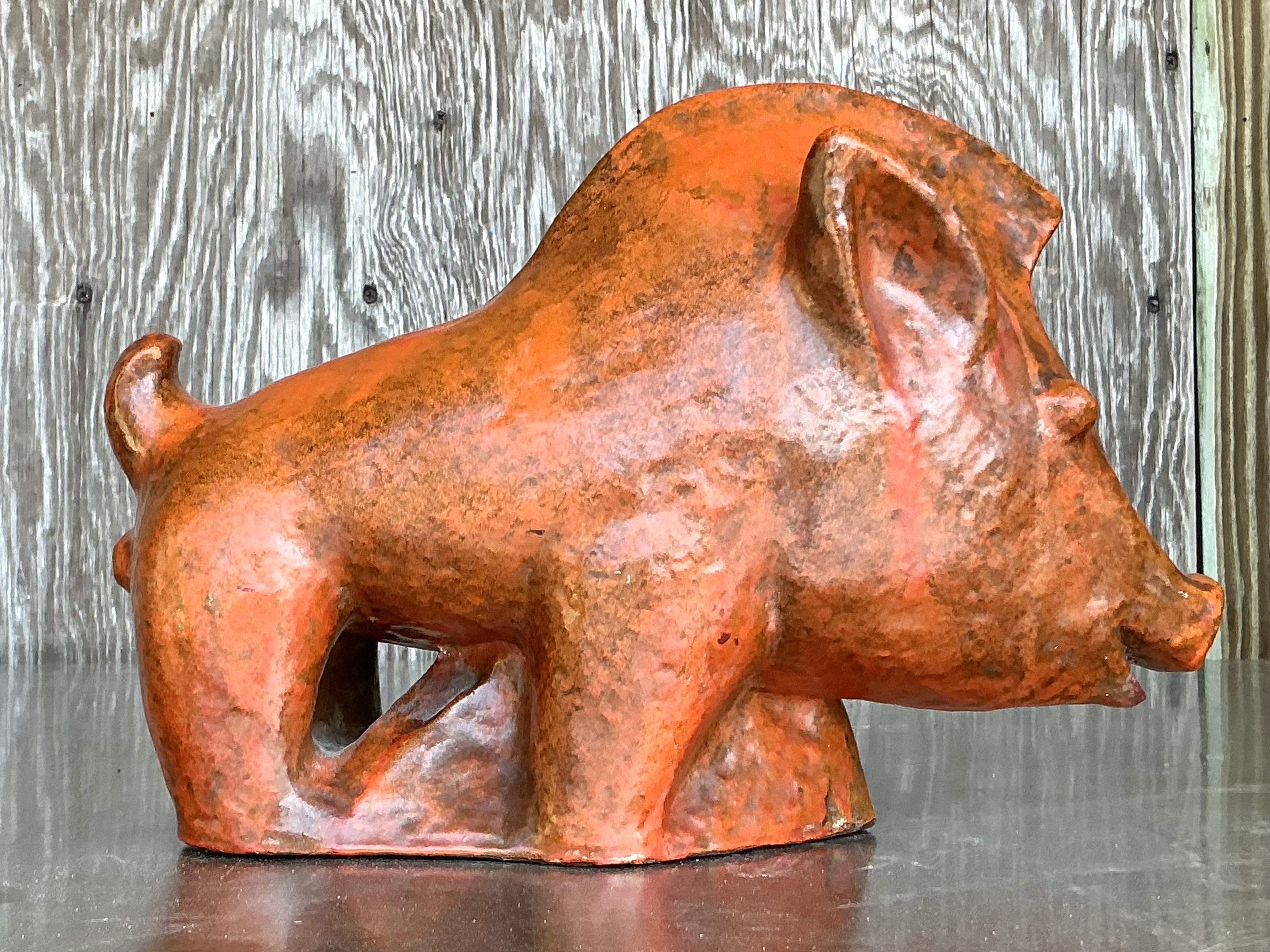 Vintage Boho Ludwig Konig Glazed Ceramic Pig - Top view