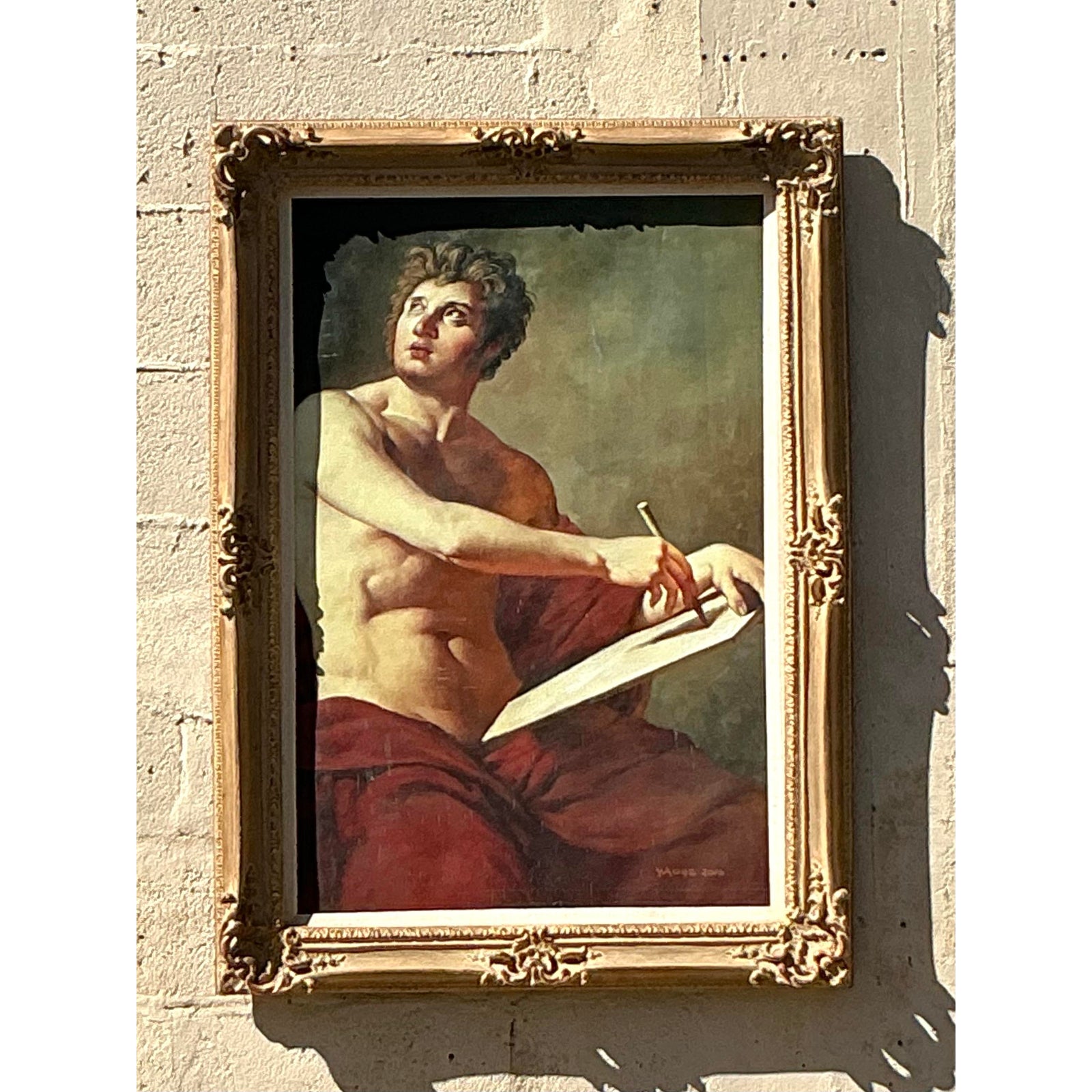 Regency Style Original Figurative Oil on Canvas Painting, Framed - Back view