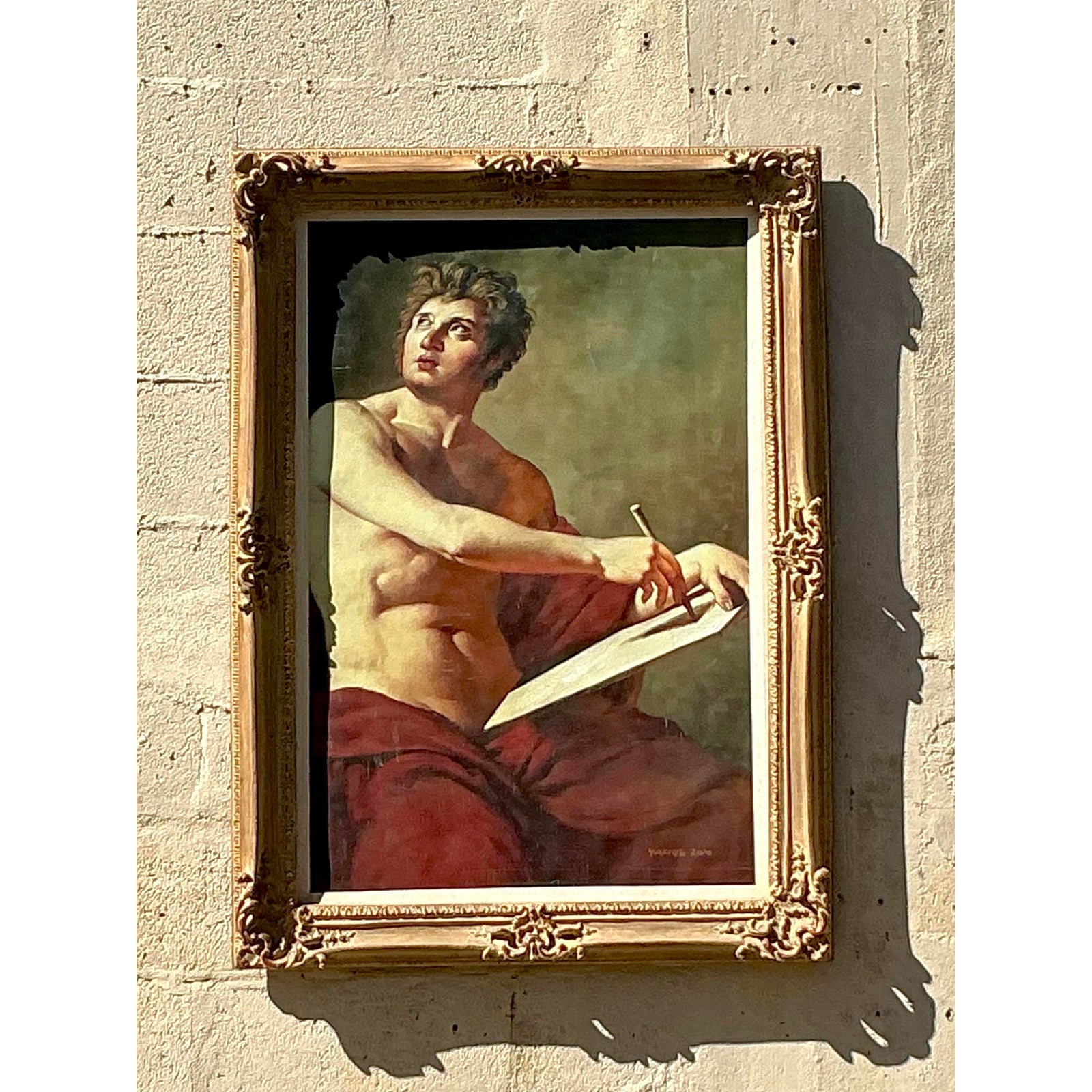 Regency Style Original Figurative Oil on Canvas Painting, Framed - Detail view