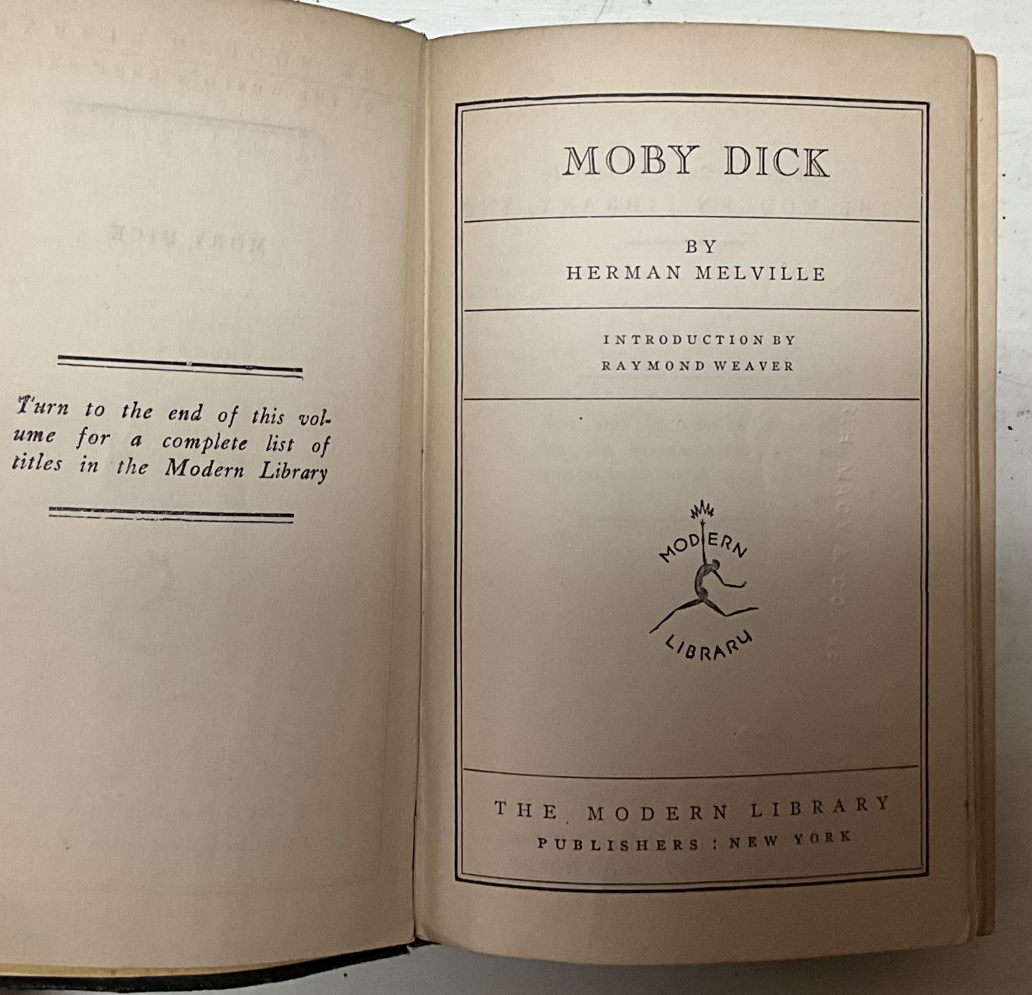 Vintage Regency First Modern Library Edition of Moby Dick - Back view