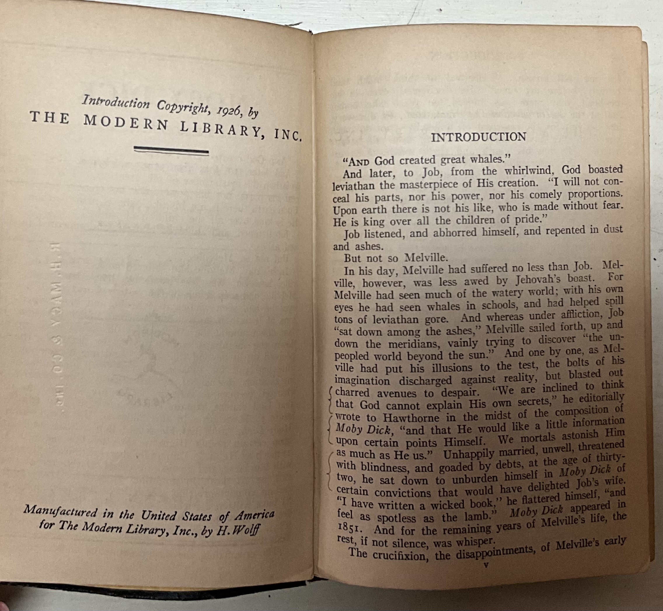 Vintage Regency First Modern Library Edition of Moby Dick - Top view