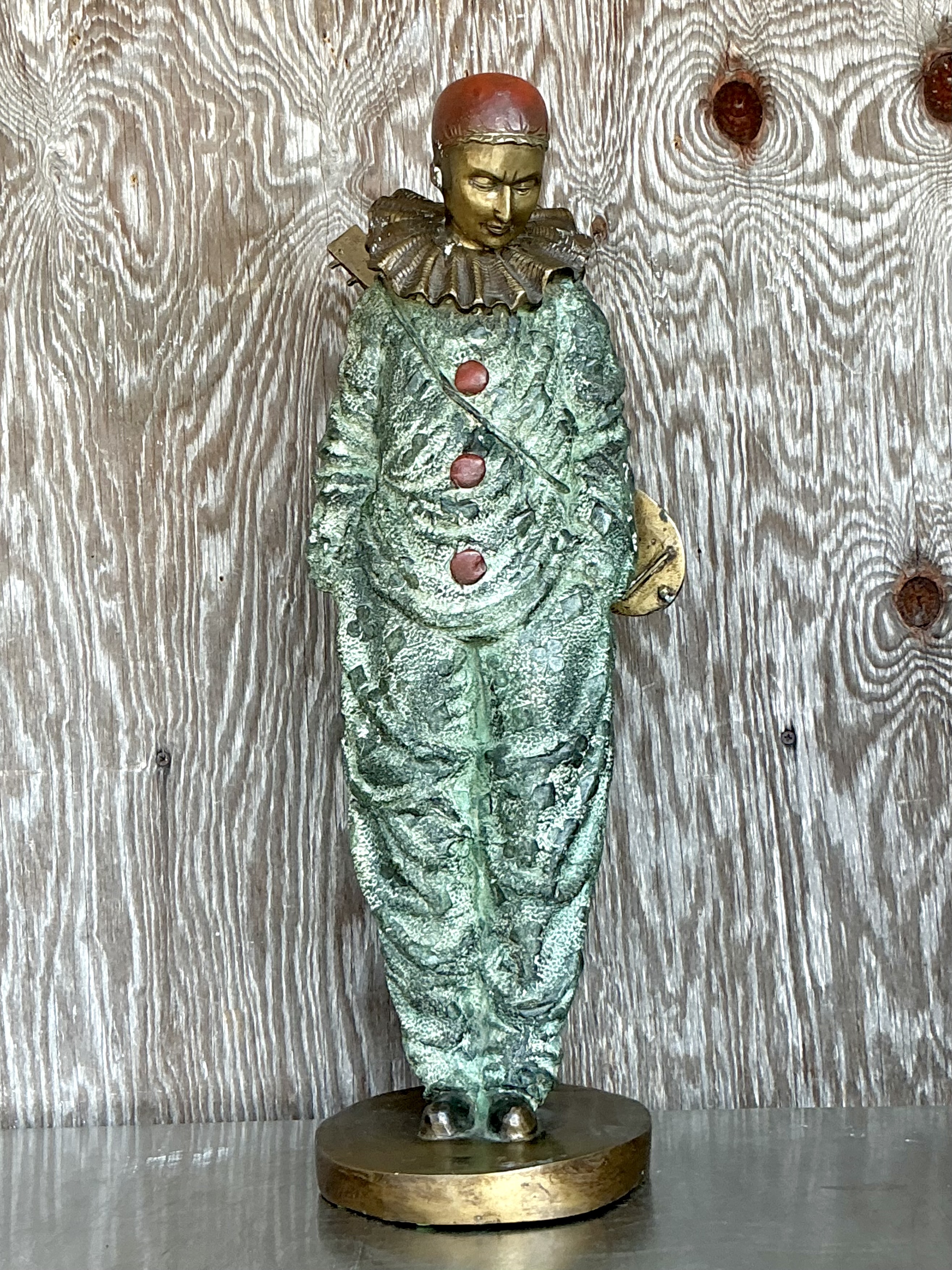 Vintage Italian Bronze Clown Sculpture  - Detail view