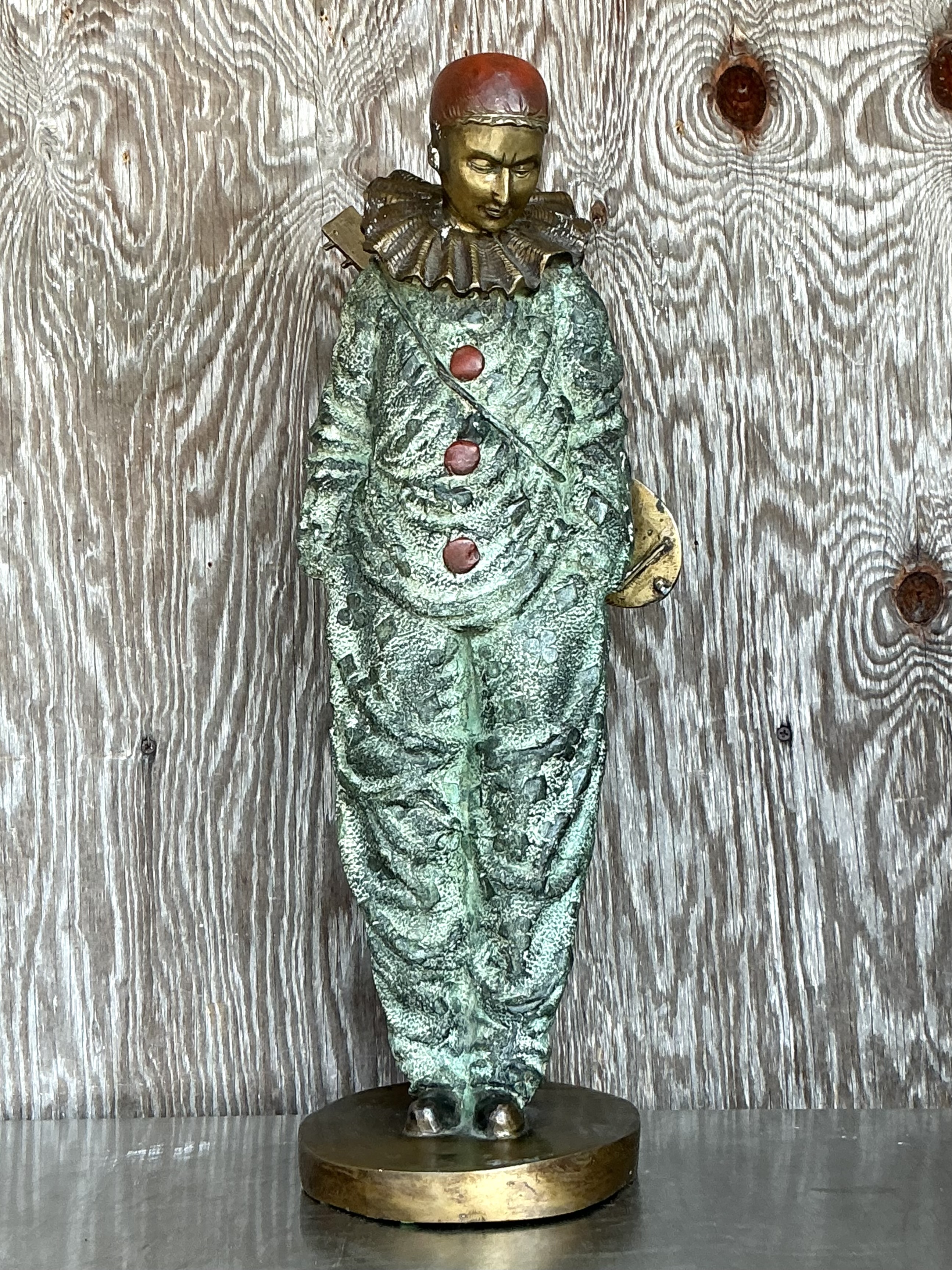 Vintage Italian Bronze Clown Sculpture  - Side view