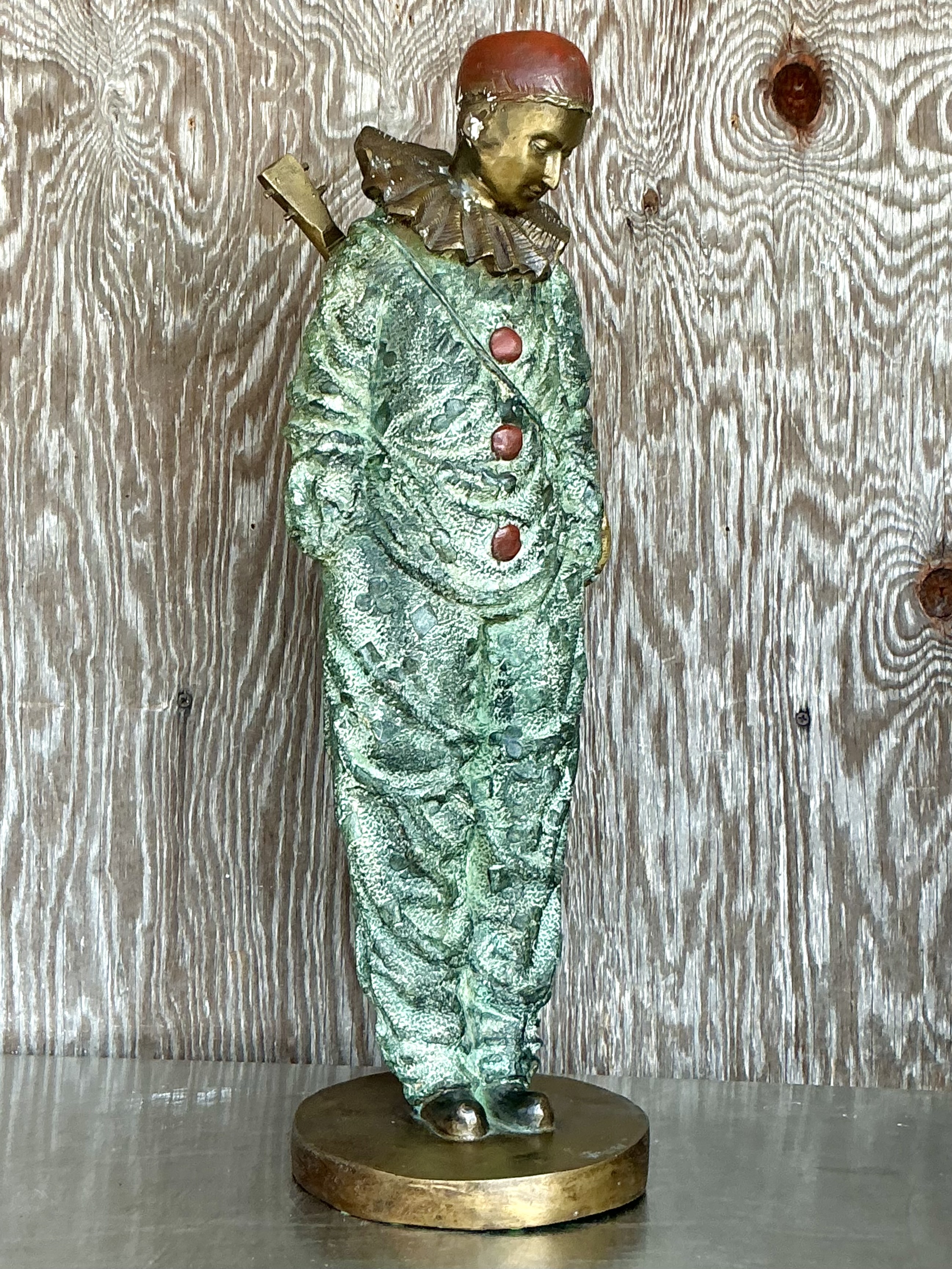 Vintage Italian Bronze Clown Sculpture - Top view