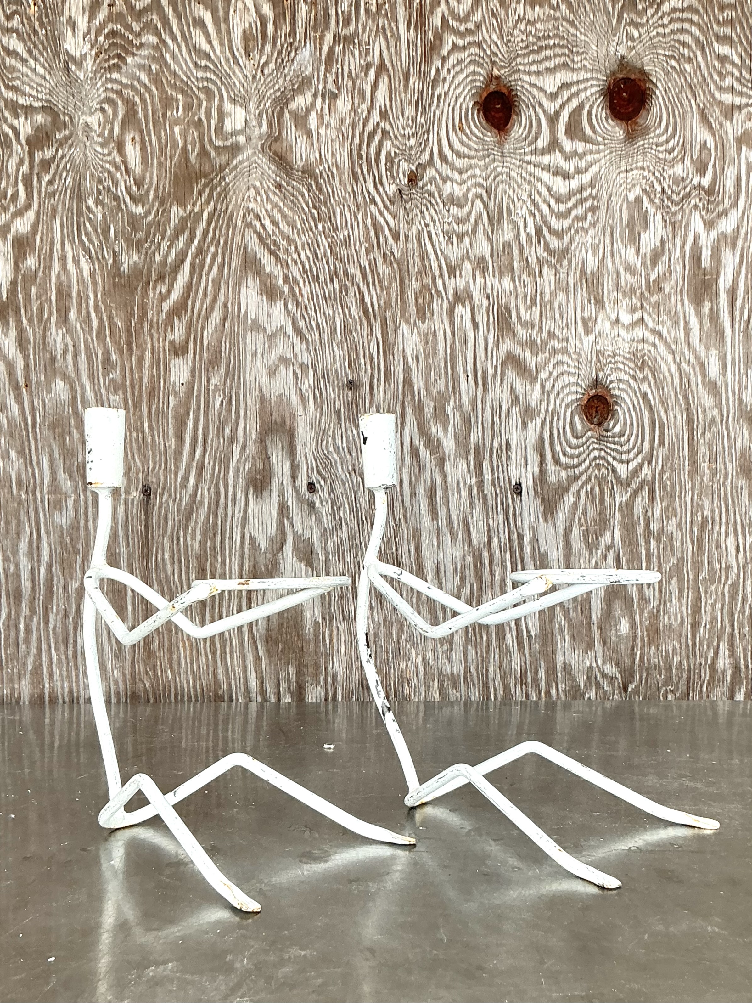 Vintage Boho Wire Stick Figure Plant Holders - A Pair - Detail view