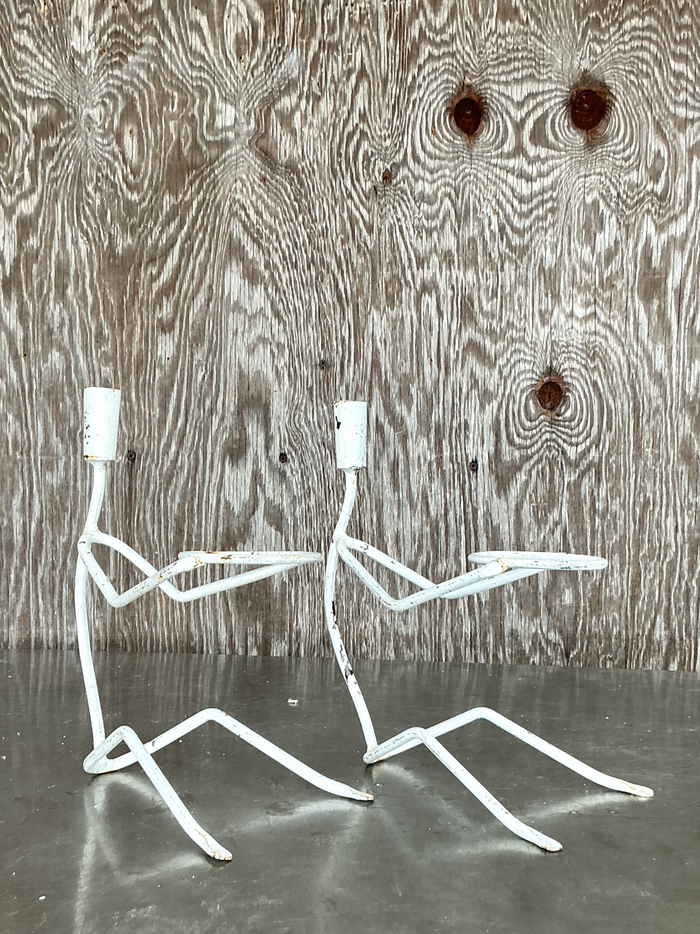 Vintage Boho Wire Stick Figure Plant Holders - A Pair - Side view