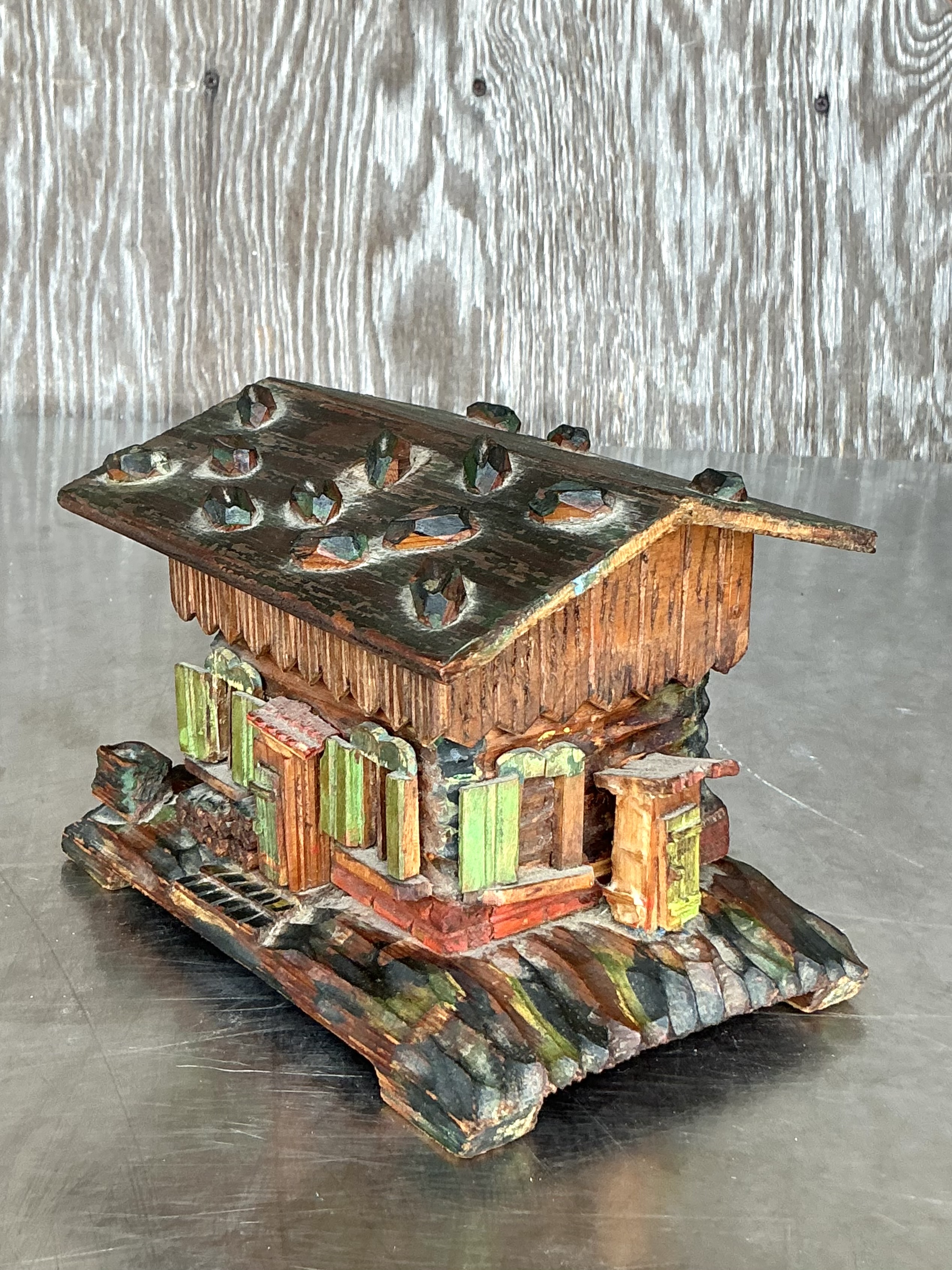Vintage Boho Hand Made Log Cabin Box - Back view