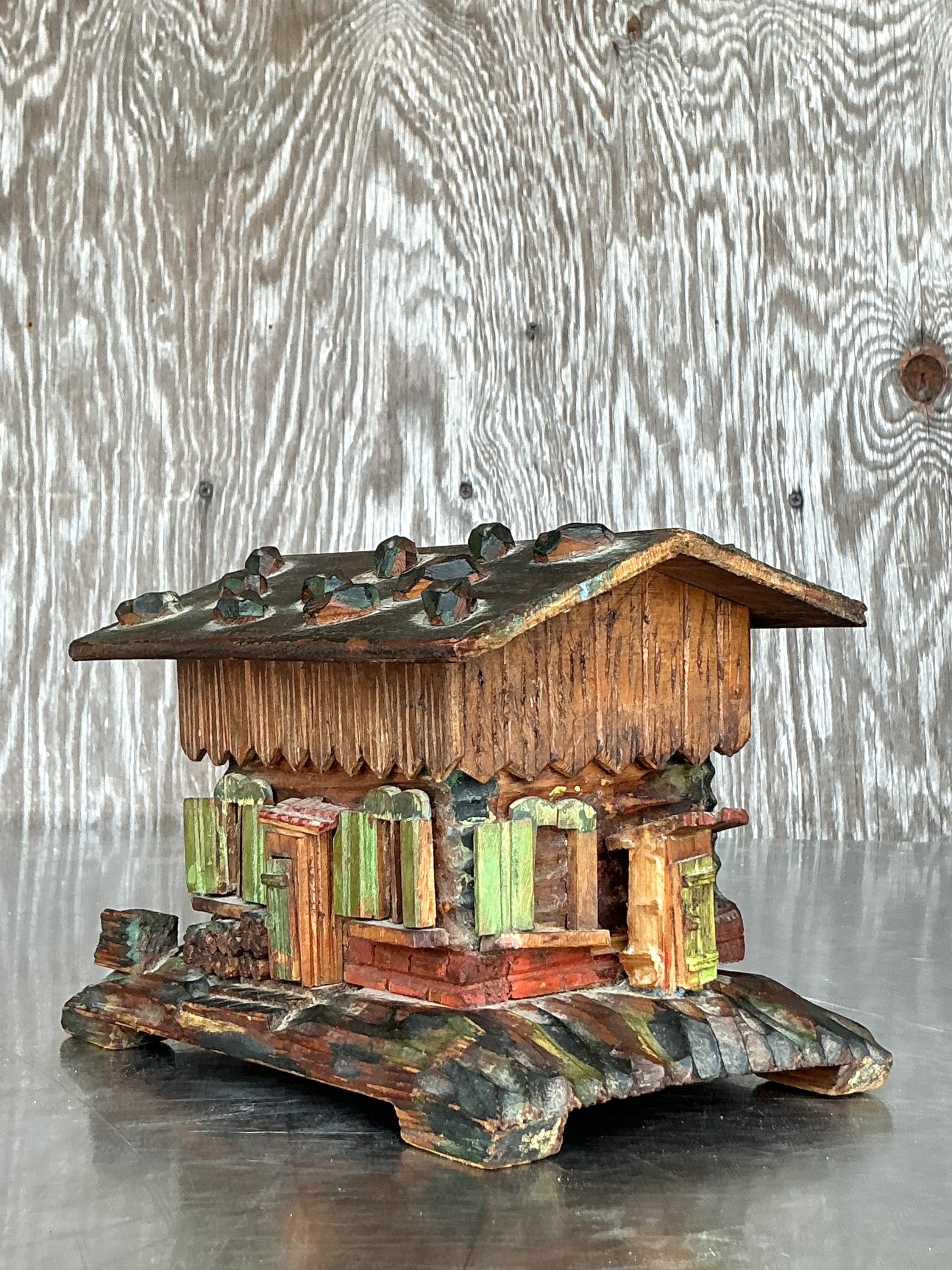 Vintage Boho Hand Made Log Cabin Box - Top view