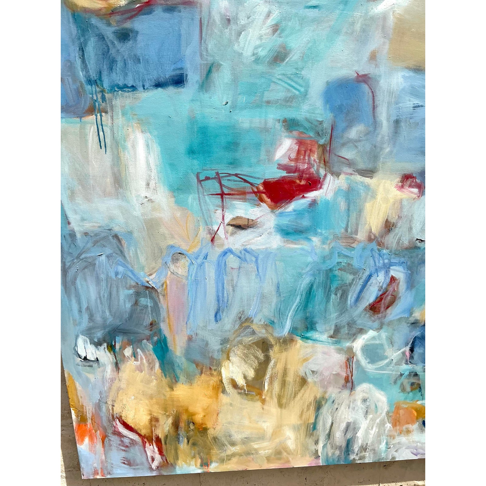 Vintage Boho Monumental Original Abstract Oil on Canvas
