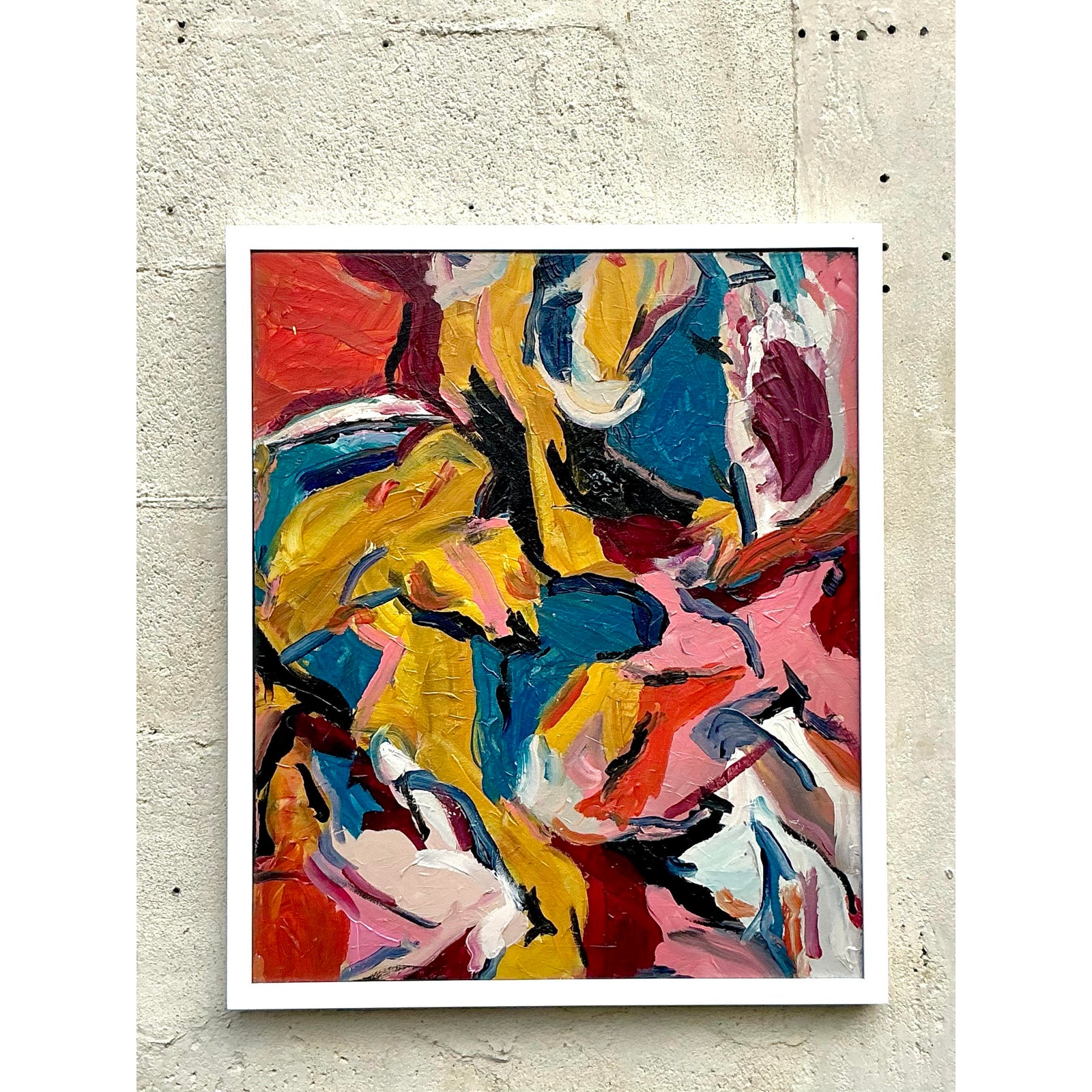 Vintage Boho Original Abstract Oil on Canvas - Side view