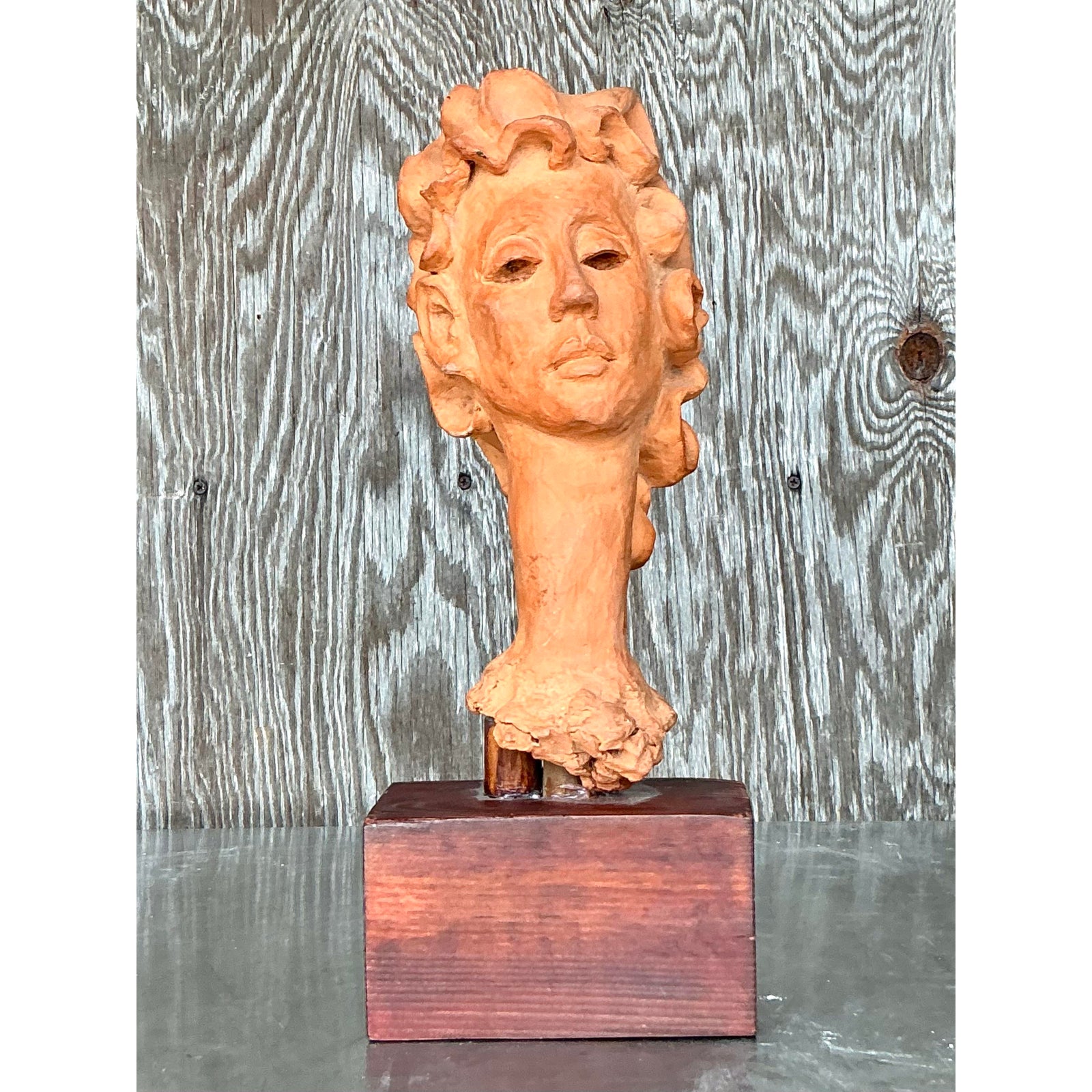 Vintage Boho Original Terracotta Bust of Woman - Detail view