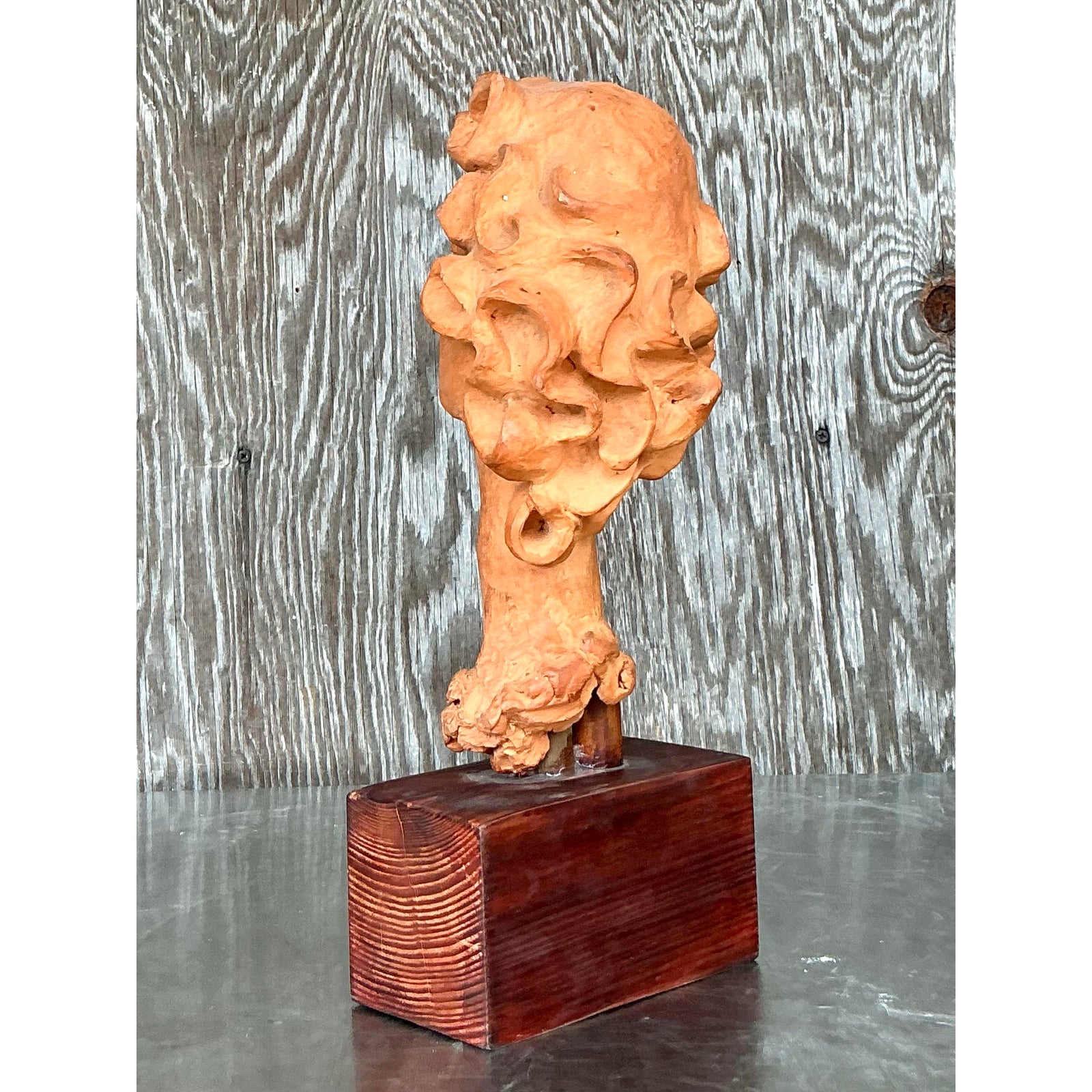 Vintage Boho Original Terracotta Bust of Woman - Back view