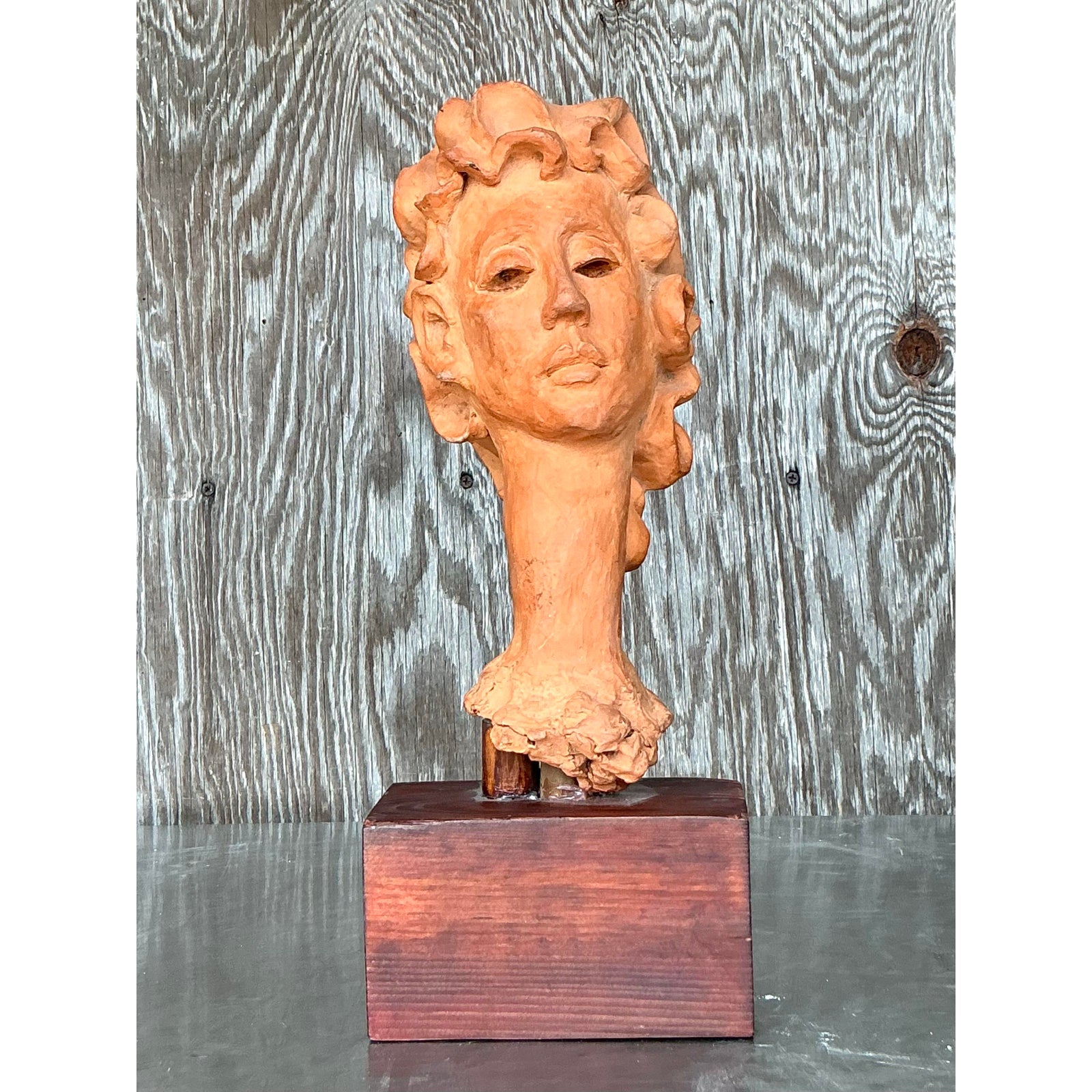 Vintage Boho Original Terracotta Bust of Woman - Top view
