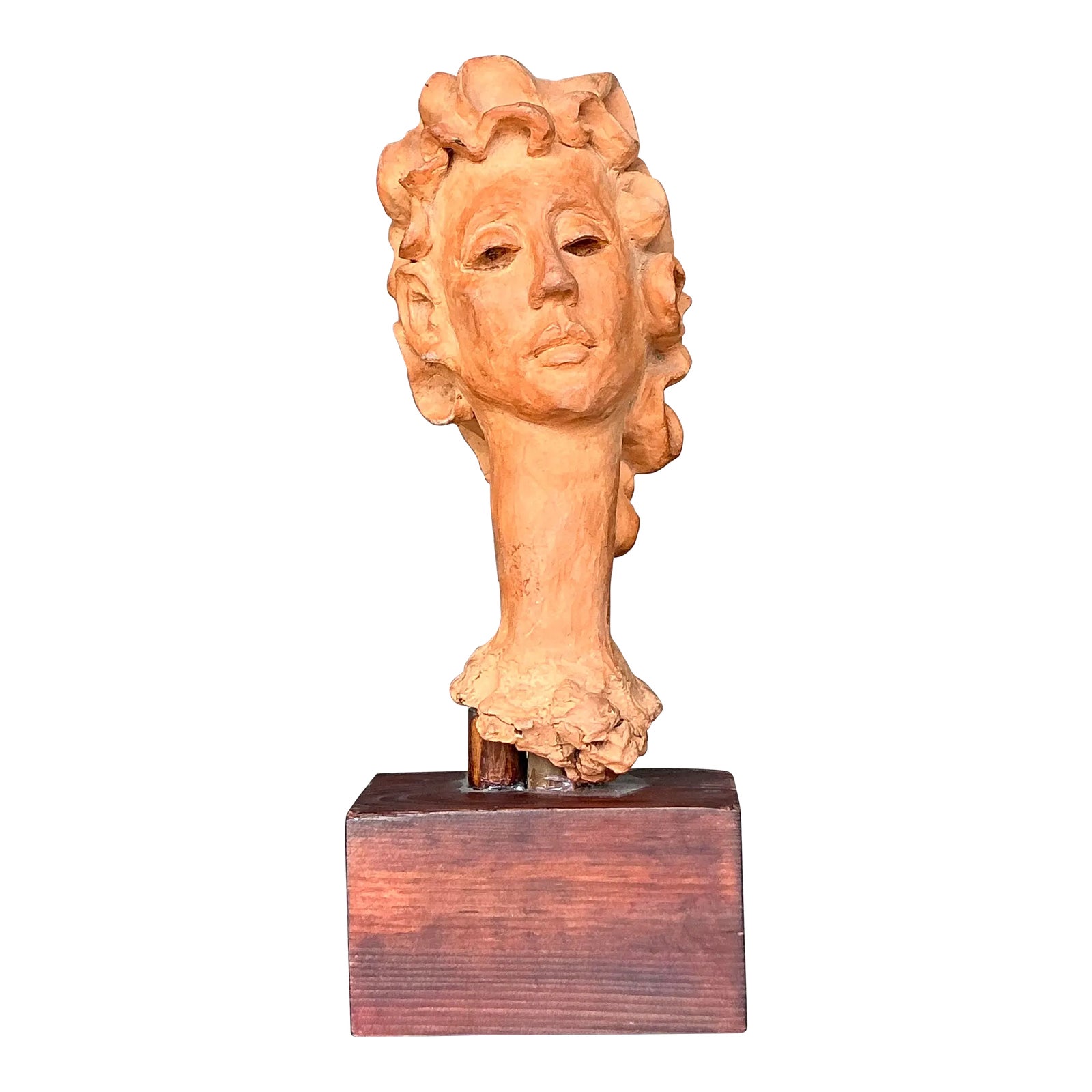 Vintage Boho Original Terracotta Bust of Woman