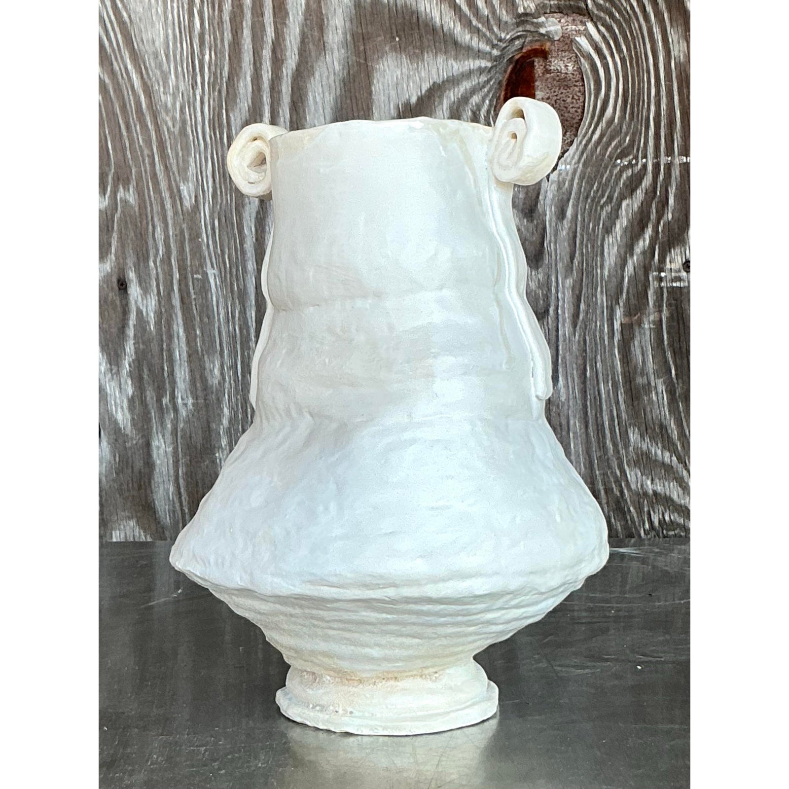 Vintage Boho Original Studio Pottery Scroll Vase - Side view