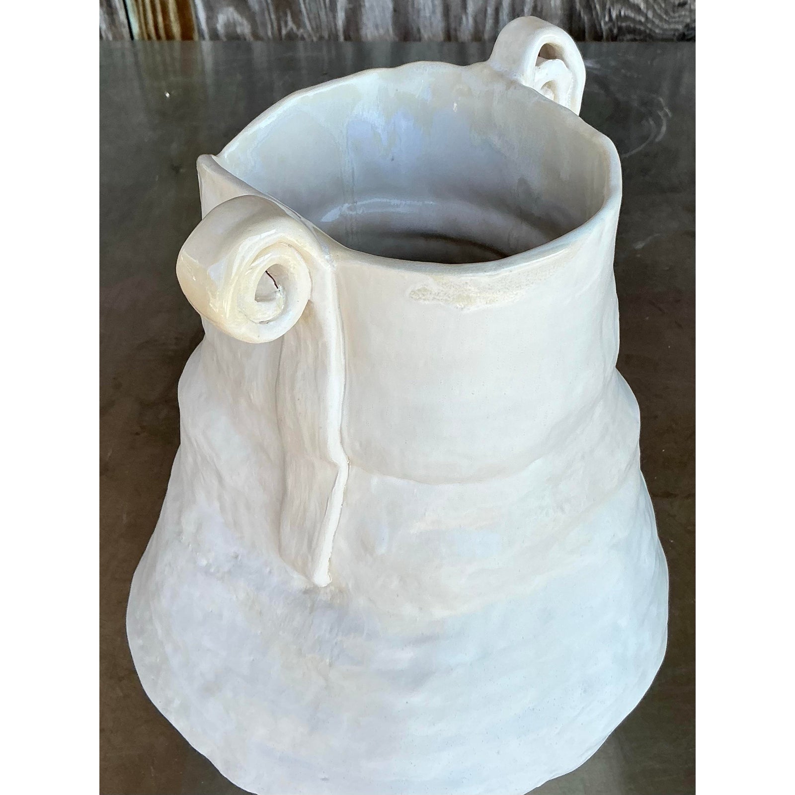Vintage Boho Original Studio Pottery Scroll Vase - Back view