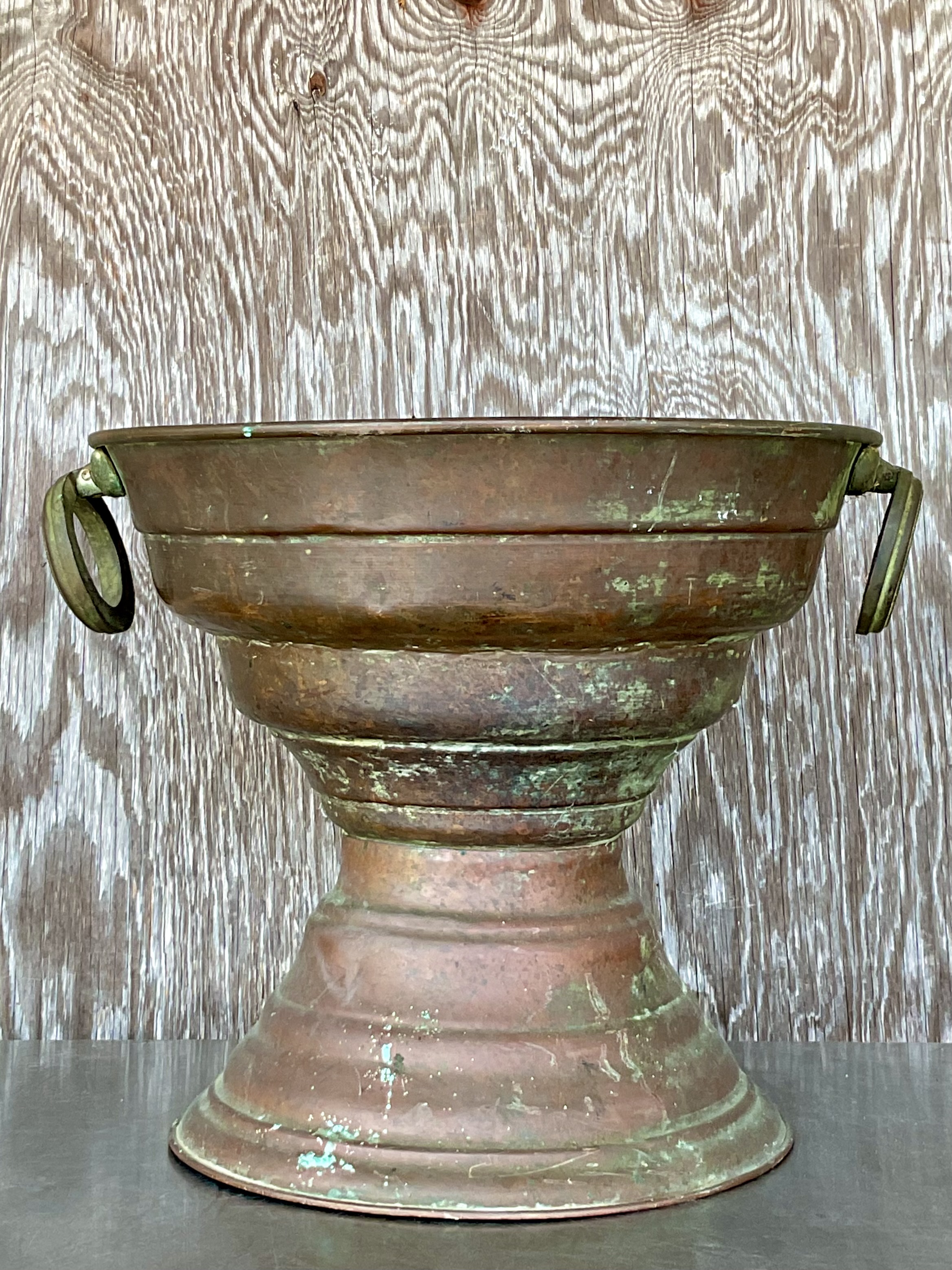 Vintage Boho Original Patinated Copper Centerpiece Bowl  - Detail view