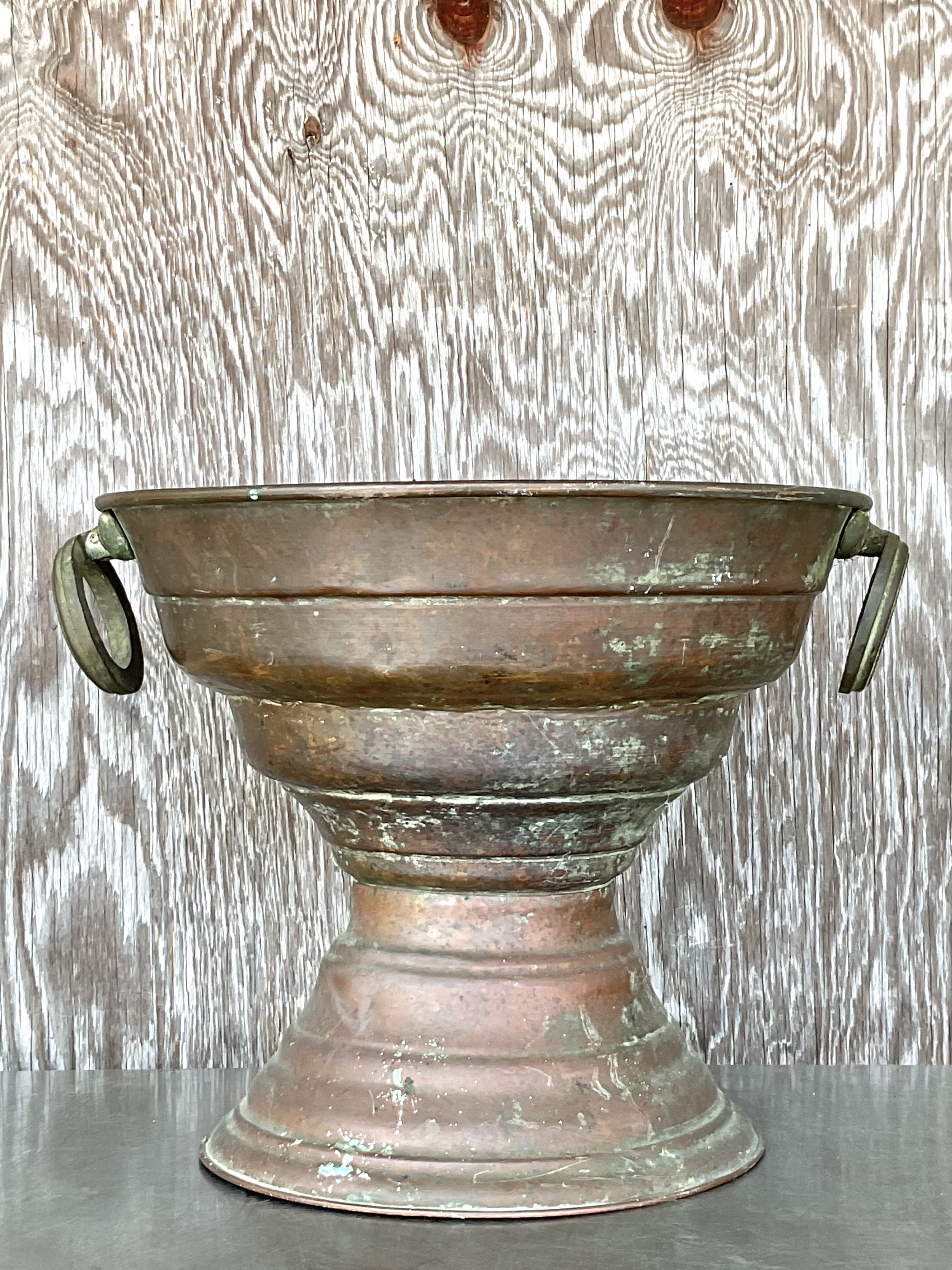 Vintage Boho Original Patinated Copper Centerpiece Bowl  - Back view