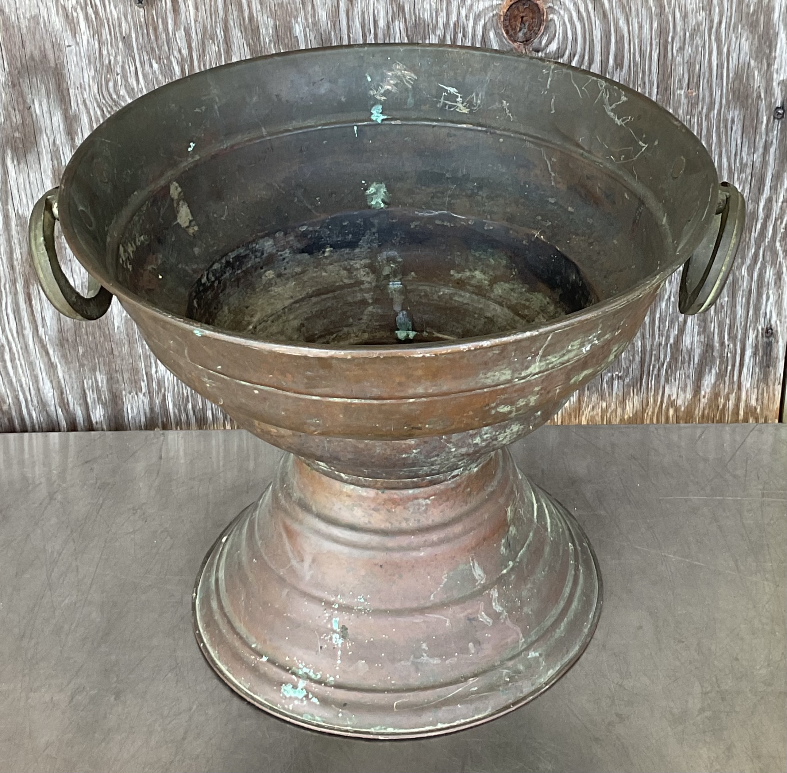 Vintage Boho Original Patinated Copper Centerpiece Bowl - Top view