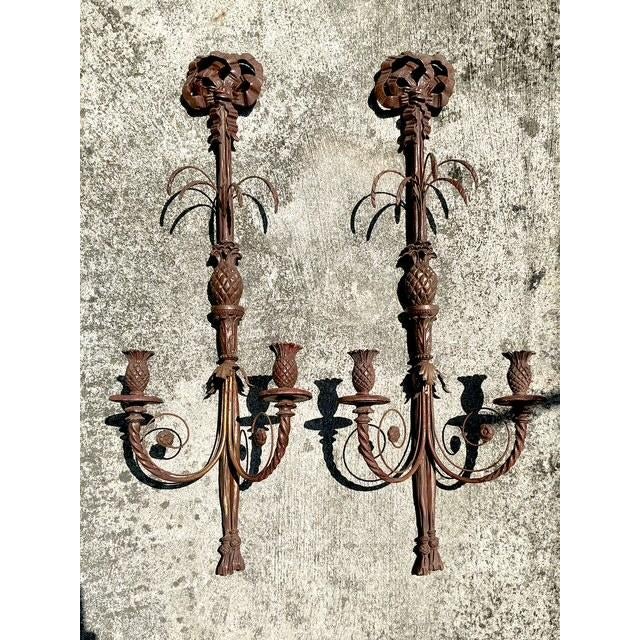 Vintage Boho Carved Wood Candle Sconces - A Pair - Detail view