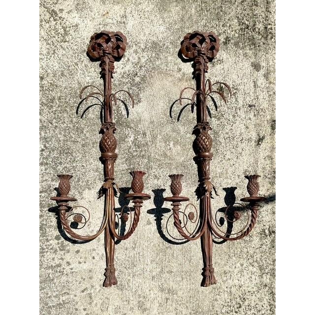Vintage Boho Carved Wood Candle Sconces - A Pair - Top view