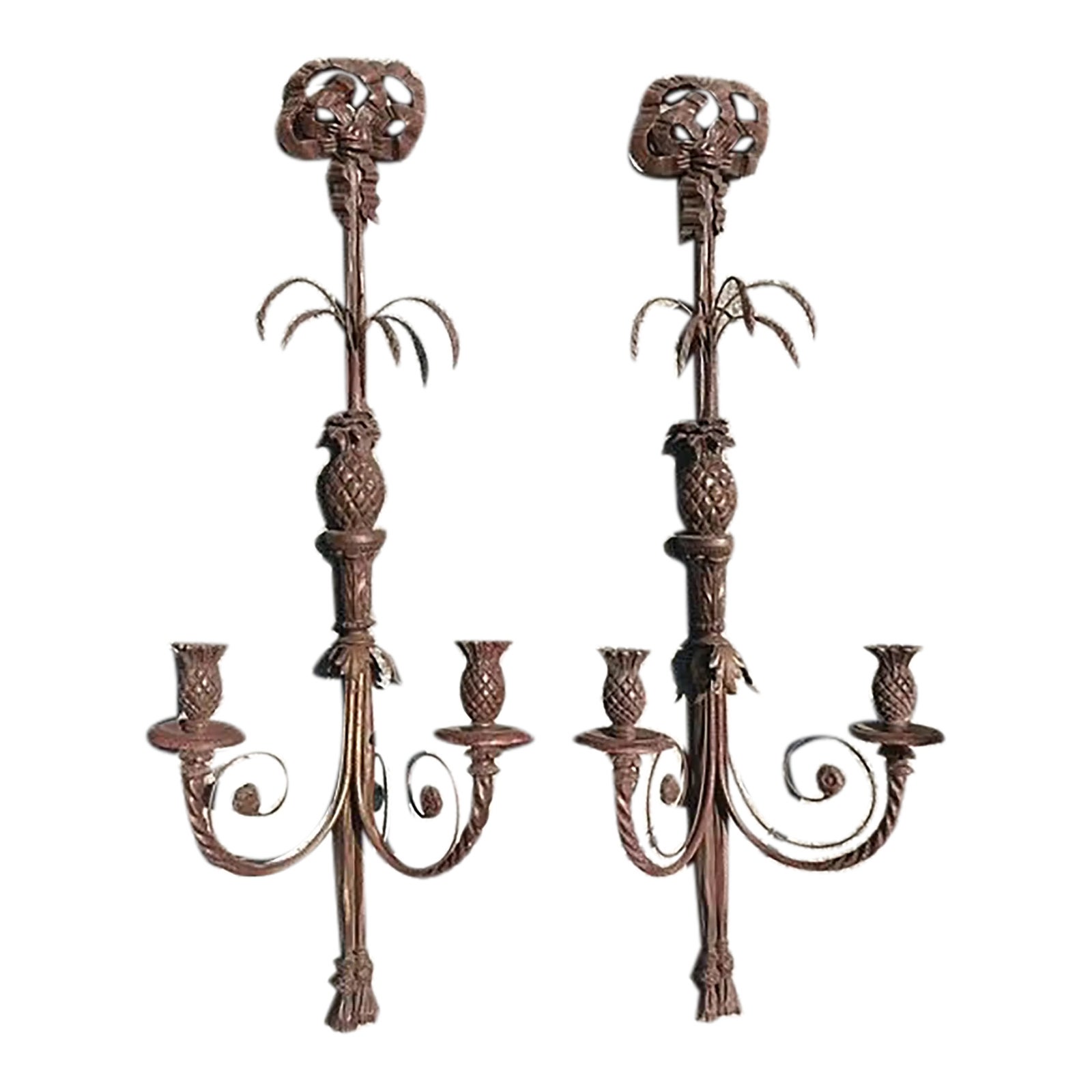 Vintage Boho Carved Wood Candle Sconces - A Pair