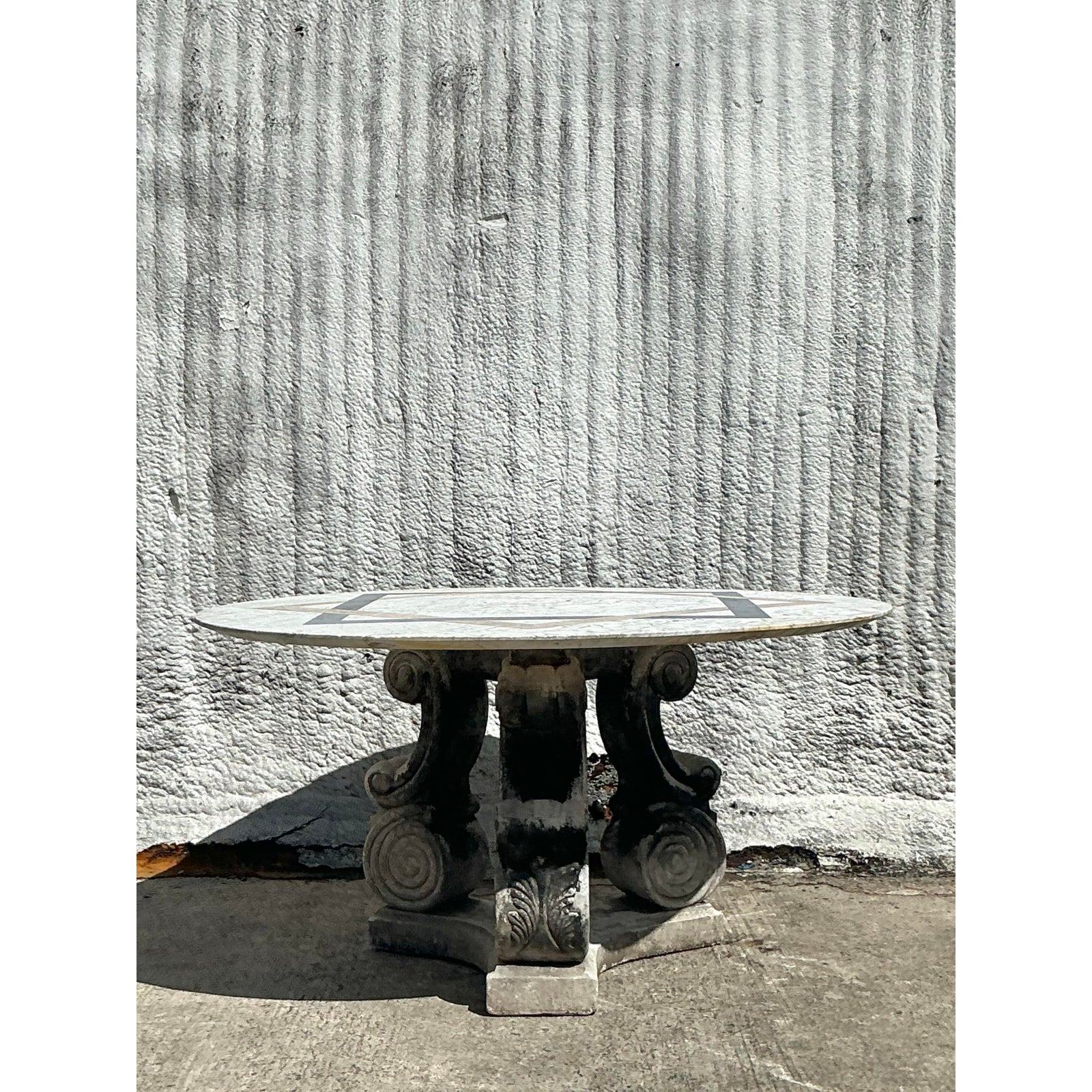 Vintage Regency Inlay Marble Table - Side view
