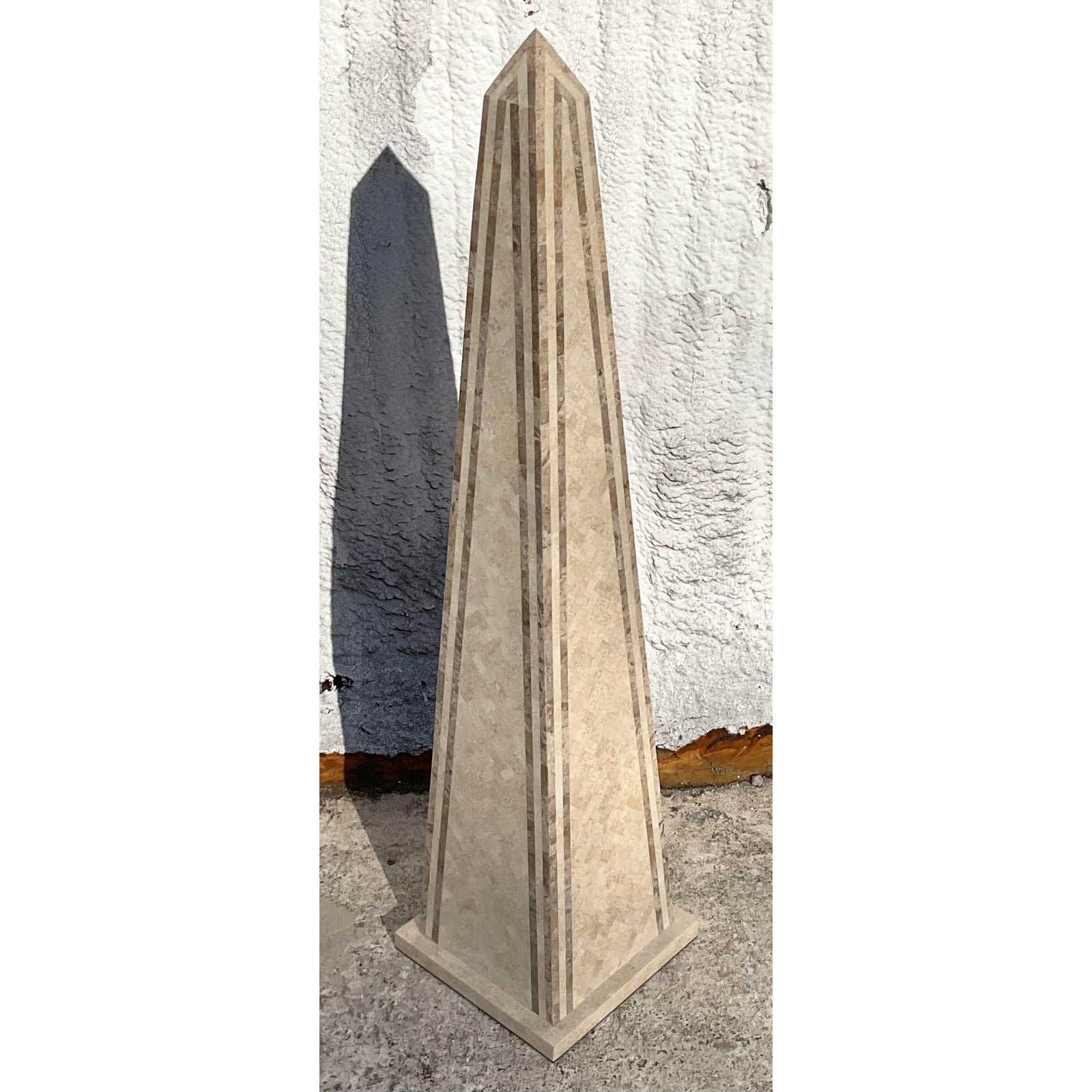 Vintage Boho Monumental Tessellated Stone Obelisk - Side view