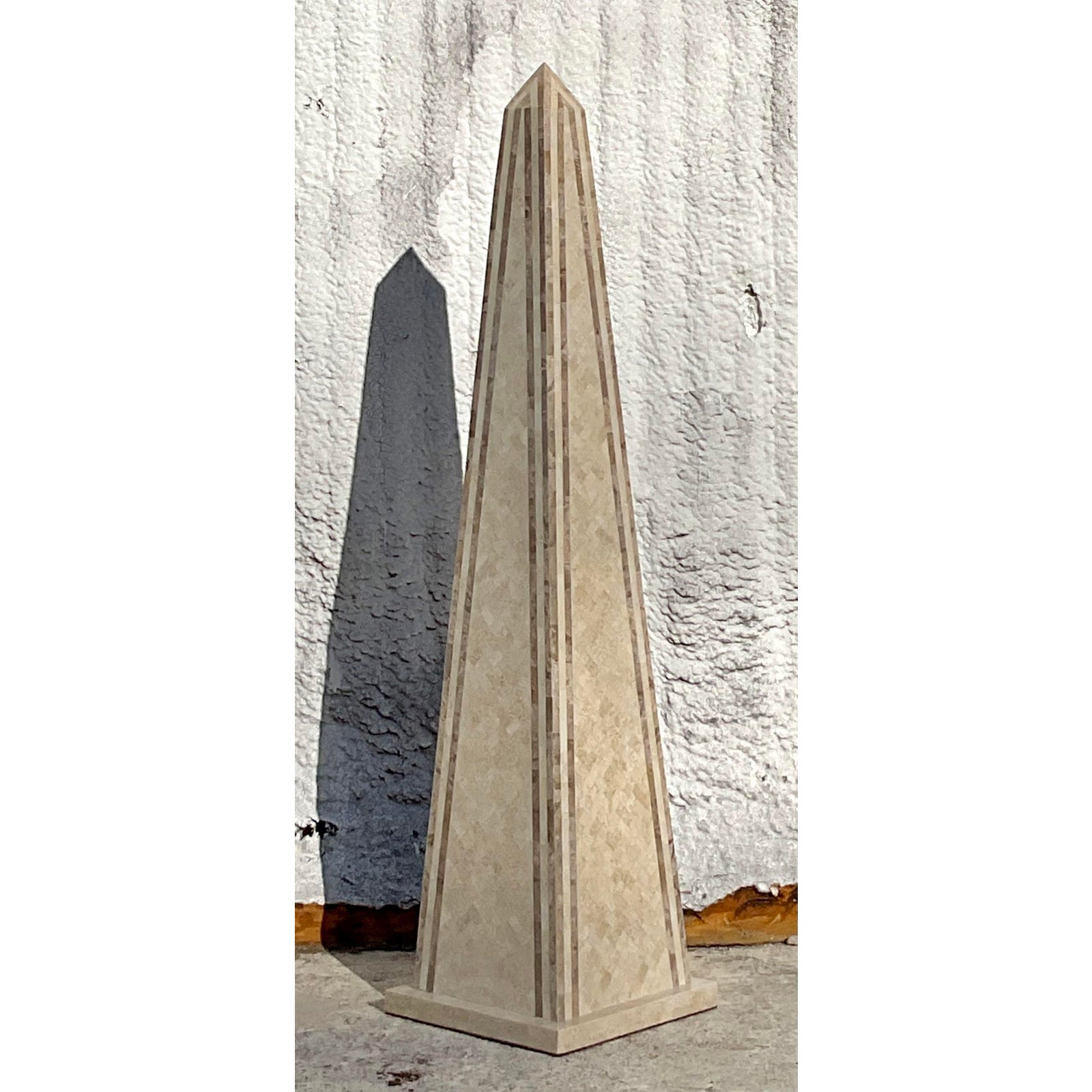 Vintage Boho Monumental Tessellated Stone Obelisk - Back view