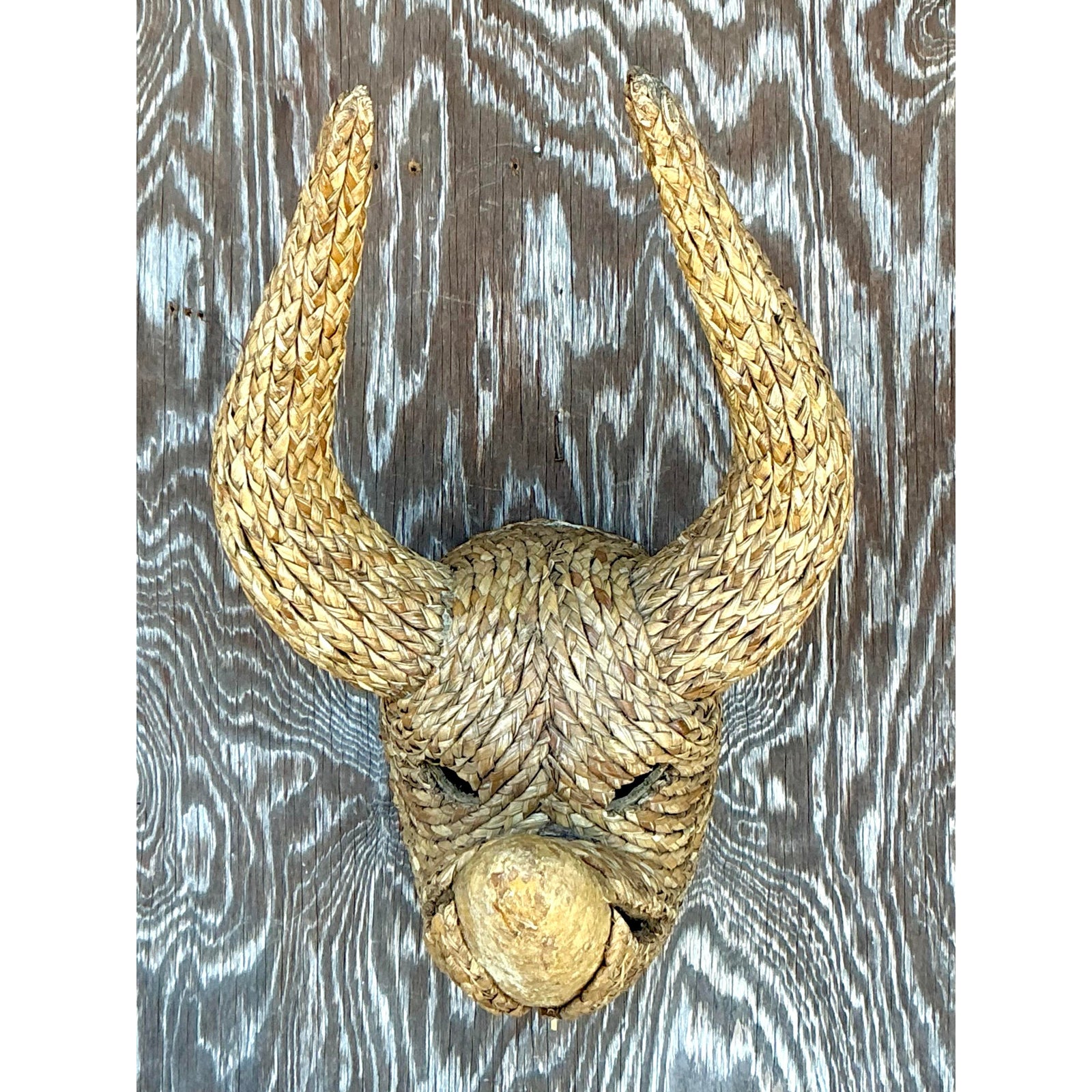 Vintage Boho Woven Rattan Bull - Back view