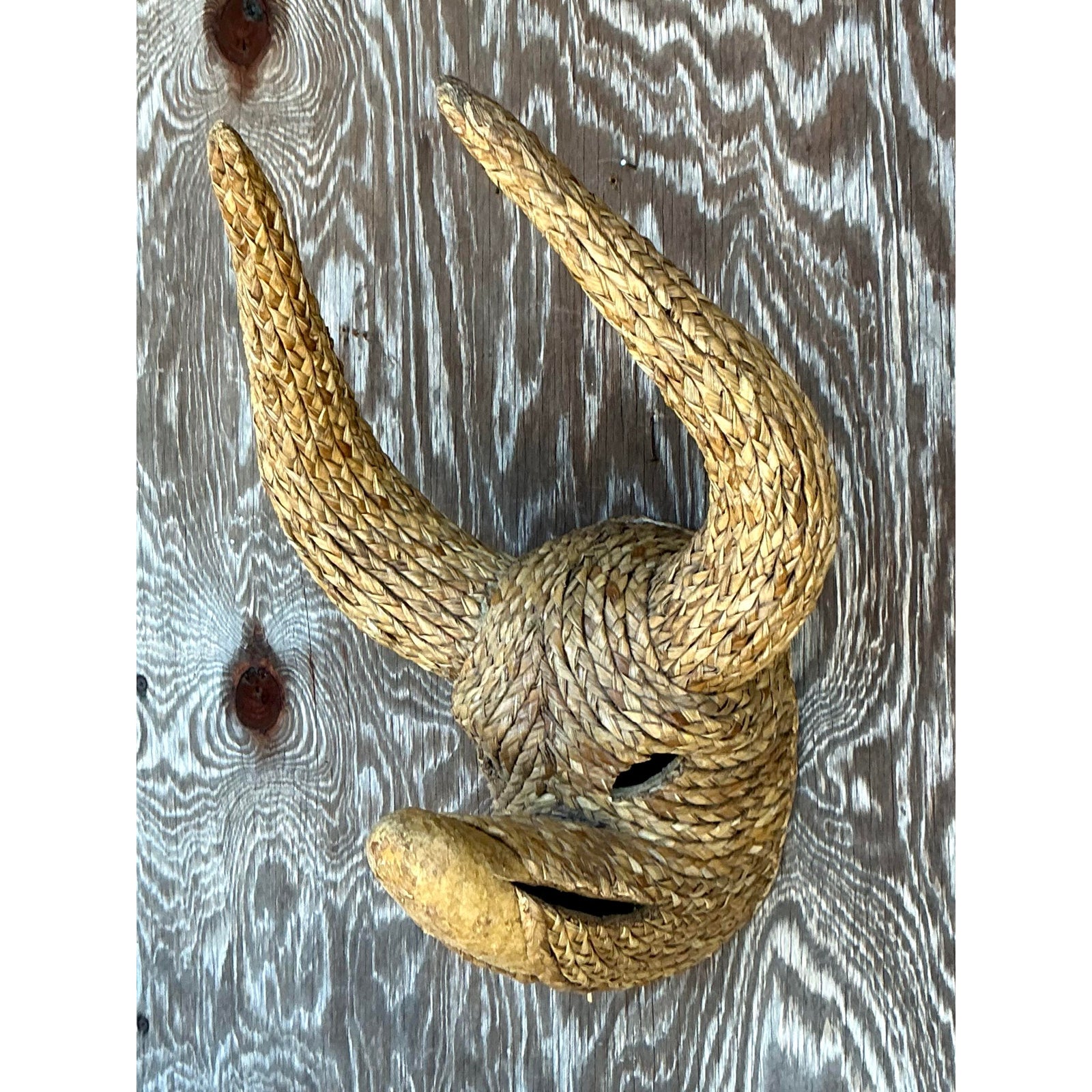 Vintage Boho Woven Rattan Bull - Top view