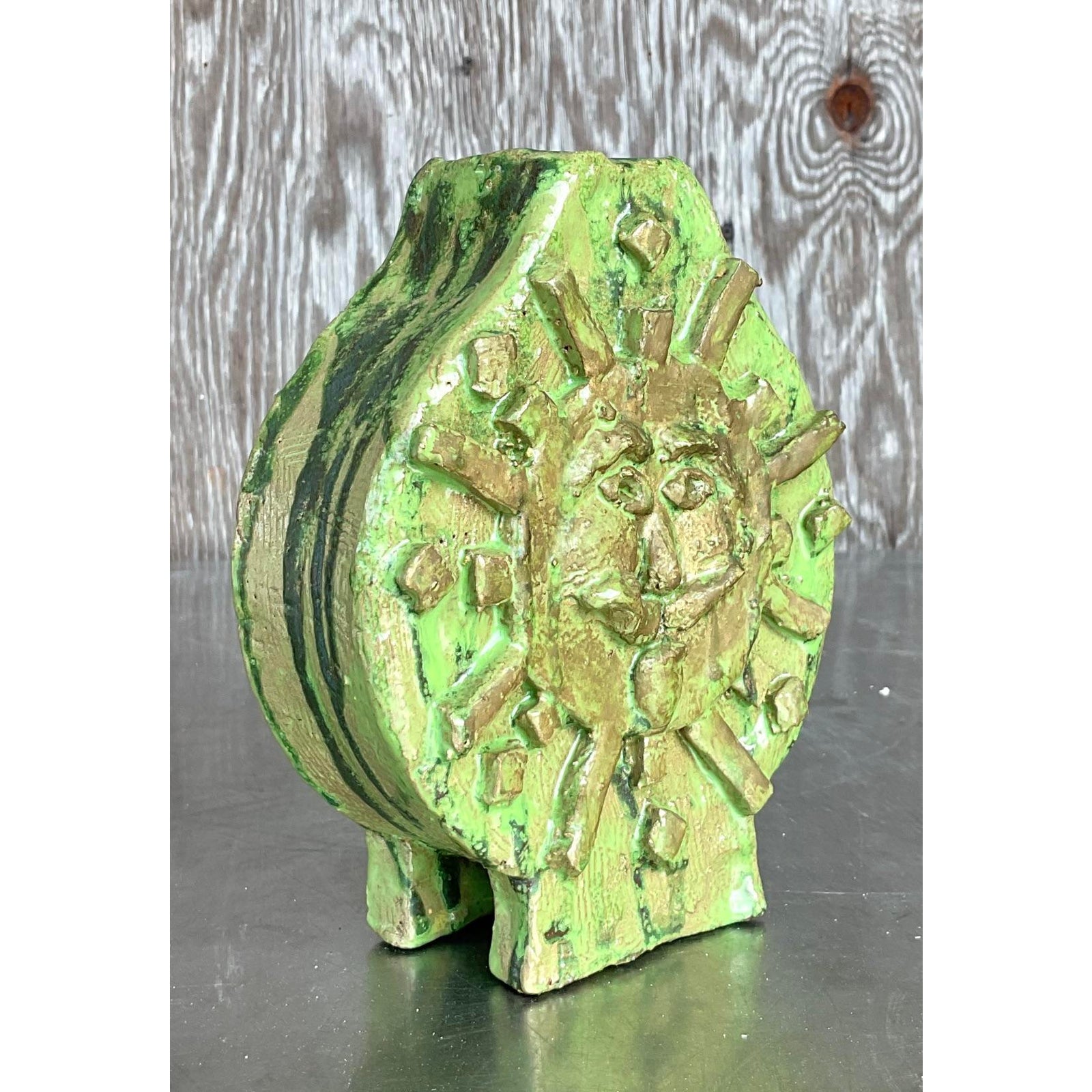 Vintage Boho Original Studio Pottery Face Vase - Back view