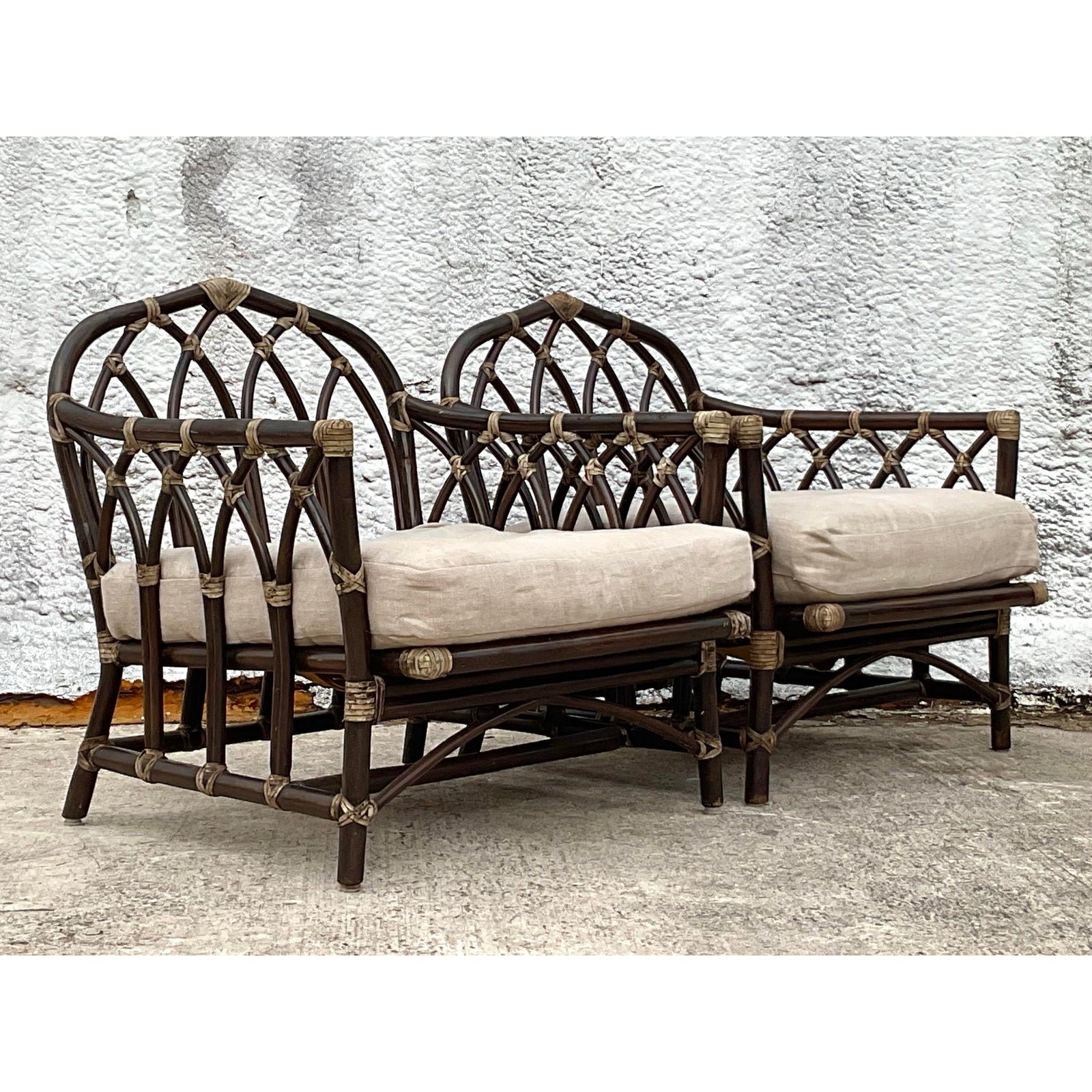 Vintage Coastal Rattan Cathedral Lounge Chairs After McGuire - Set of 2 - Detail view
