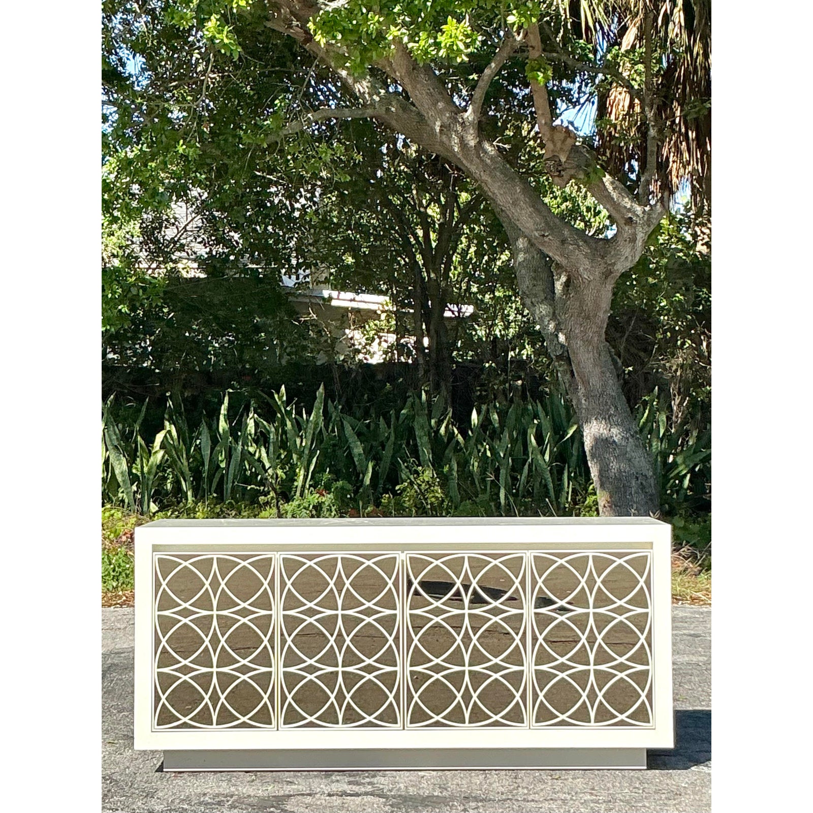 Vintage Regency Fretwork Credenza With Mirrored Front - Back view