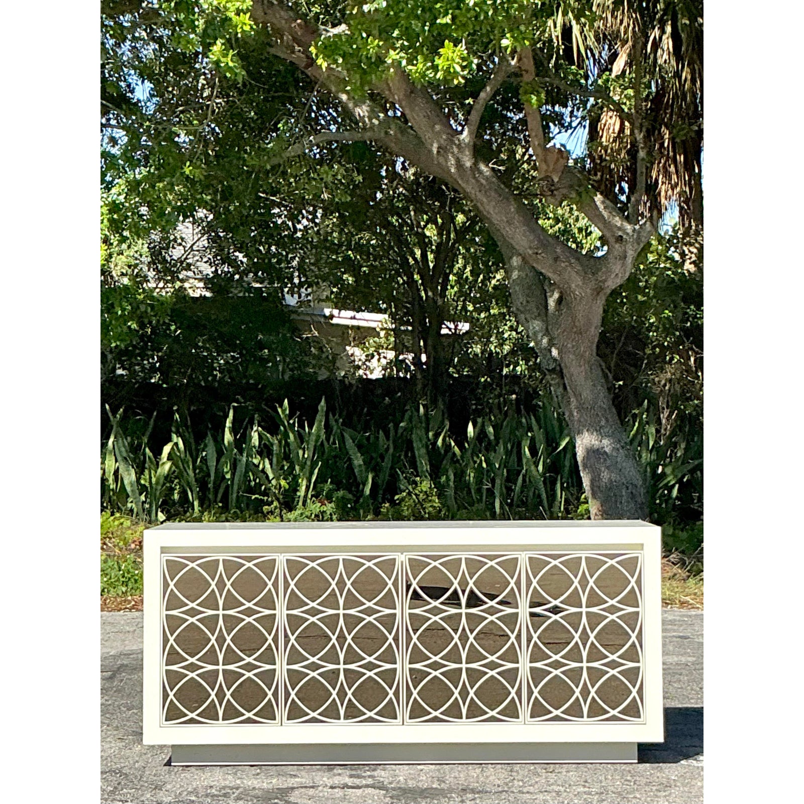 Vintage Regency Fretwork Credenza With Mirrored Front - Top view