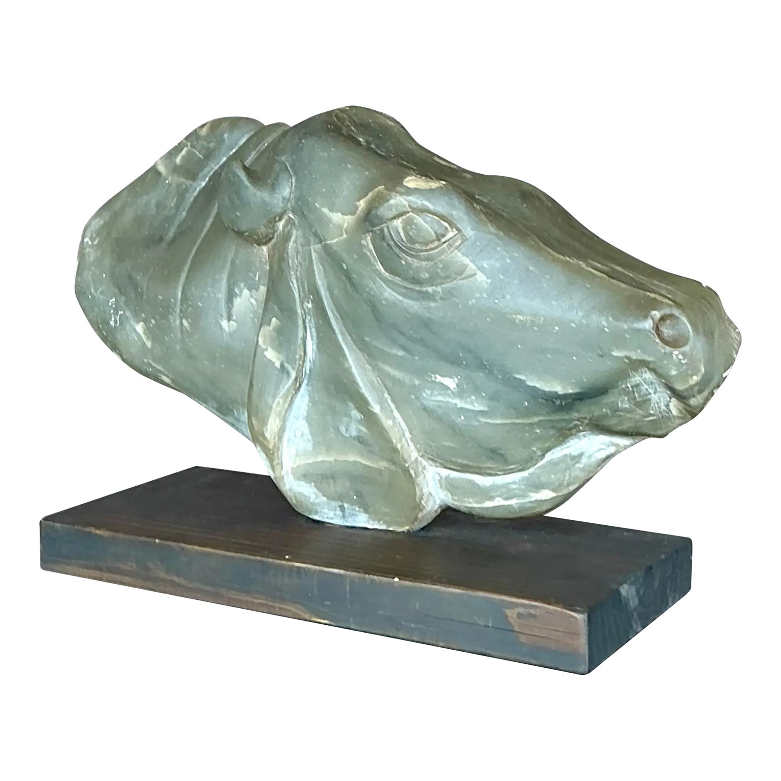 Late 20th Century Vintage Boho Carved Soapstone Cow Bust