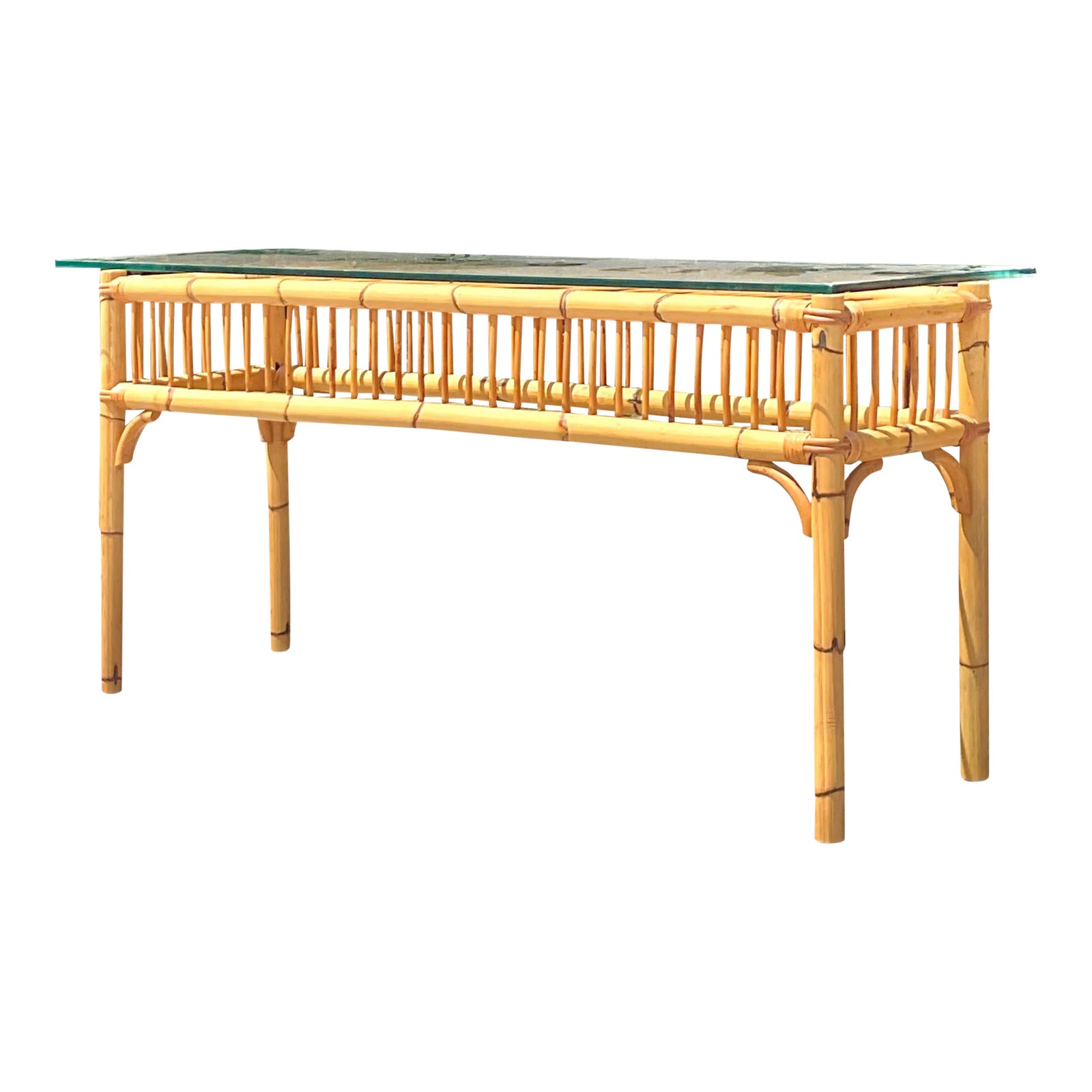 Vintage Coastal Bamboo Console Table