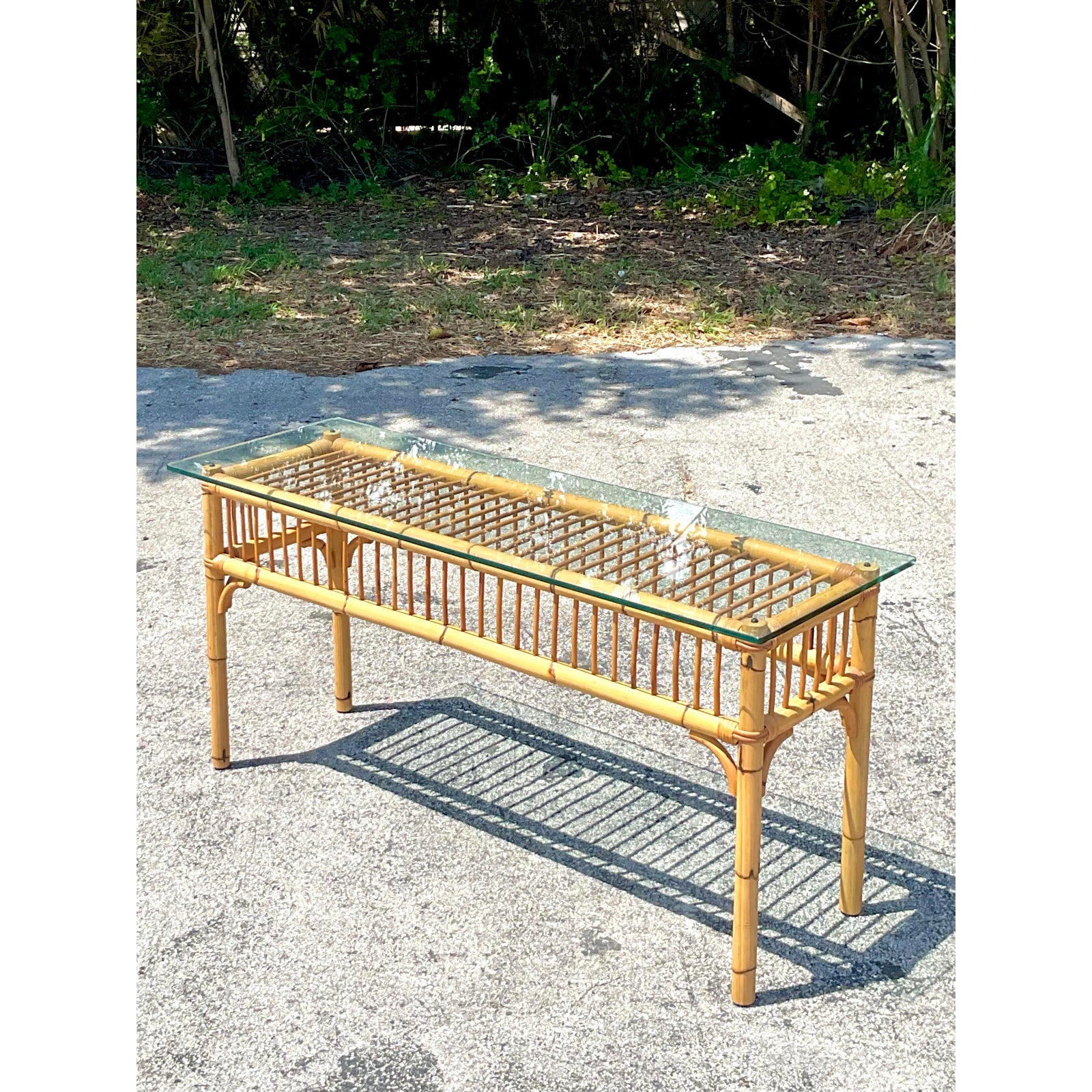 Vintage Coastal Bamboo Console Table - Detail view