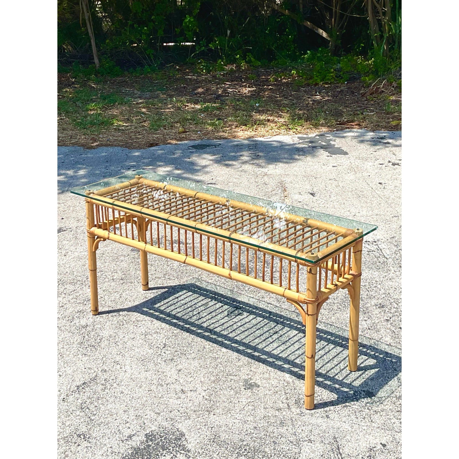Vintage Coastal Bamboo Console Table - Back view