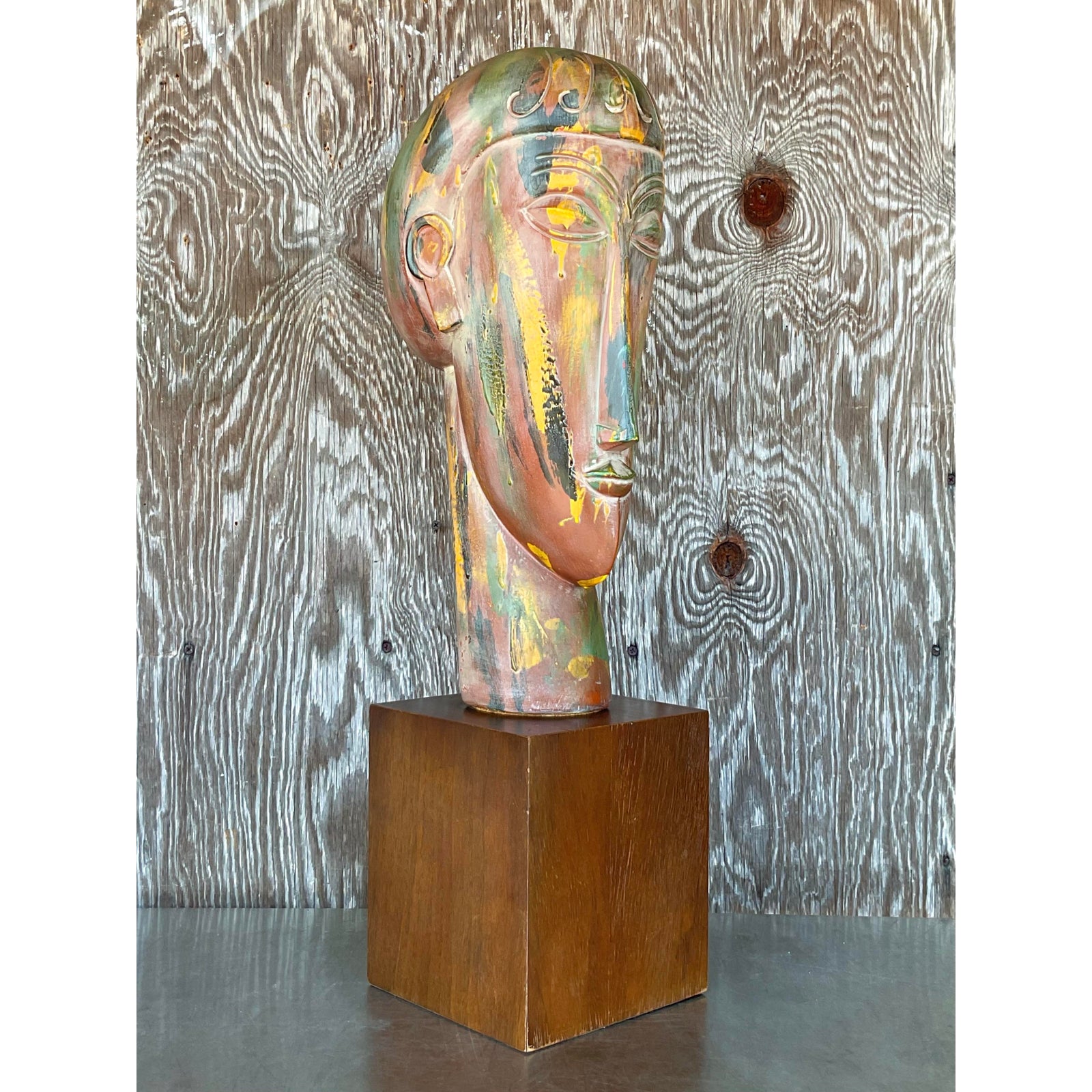 Vintage Boho Plaster Bust After Modigliani - Side view