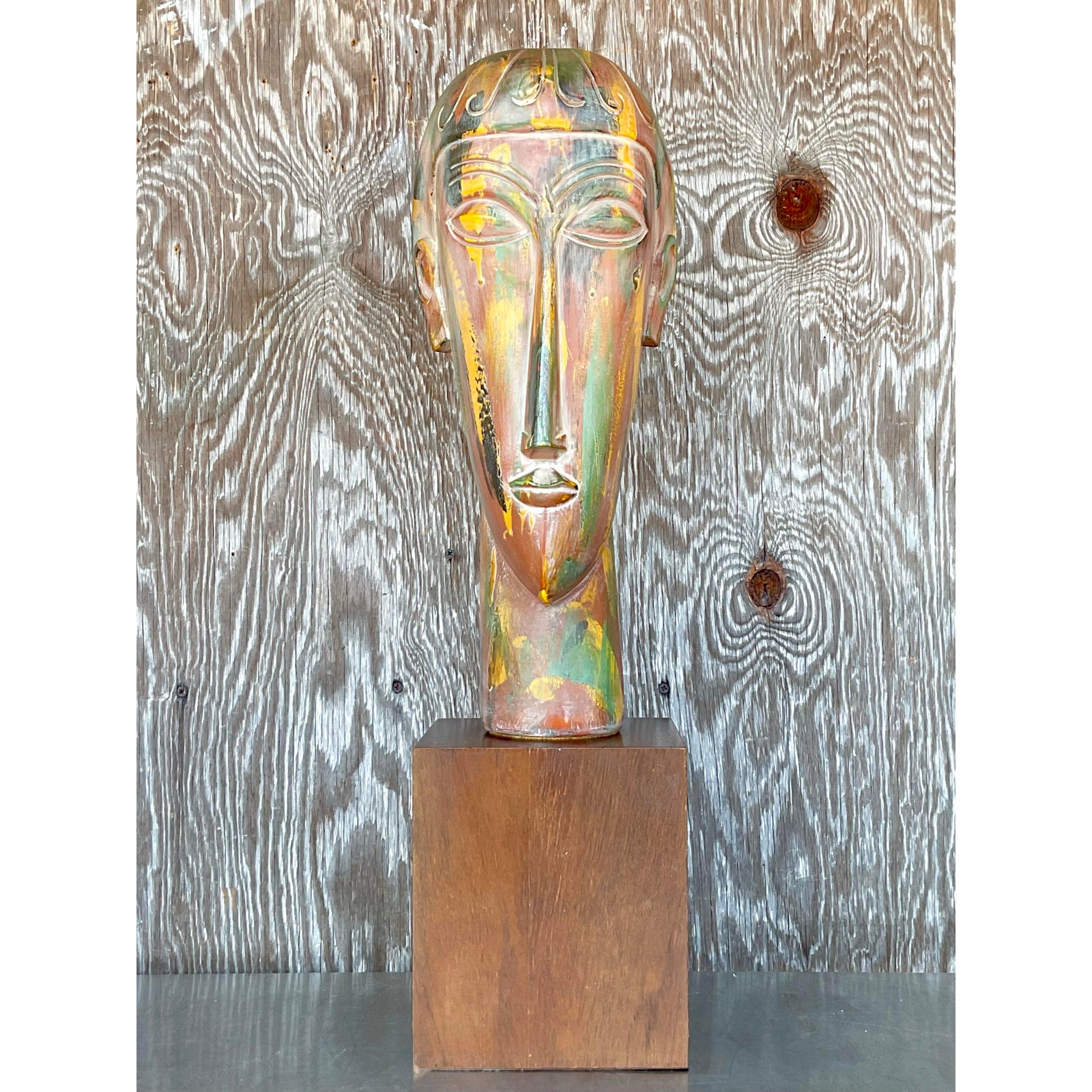 Vintage Boho Plaster Bust After Modigliani - Back view