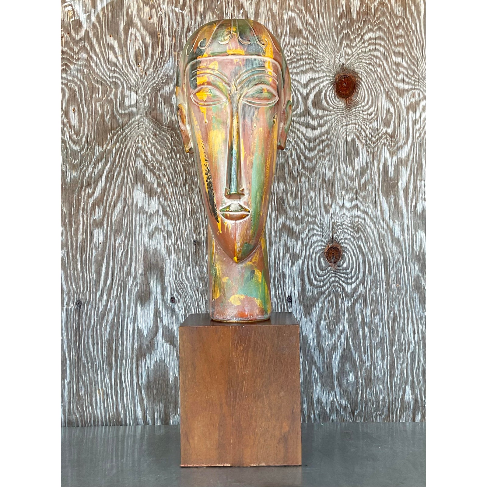 Vintage Boho Plaster Bust After Modigliani - Top view