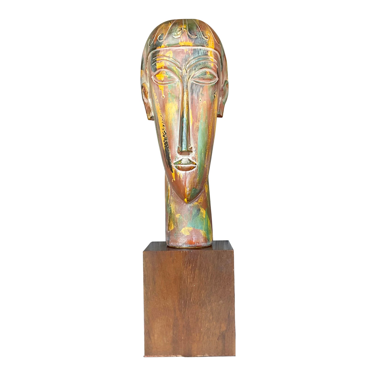 Vintage Boho Plaster Bust After Modigliani