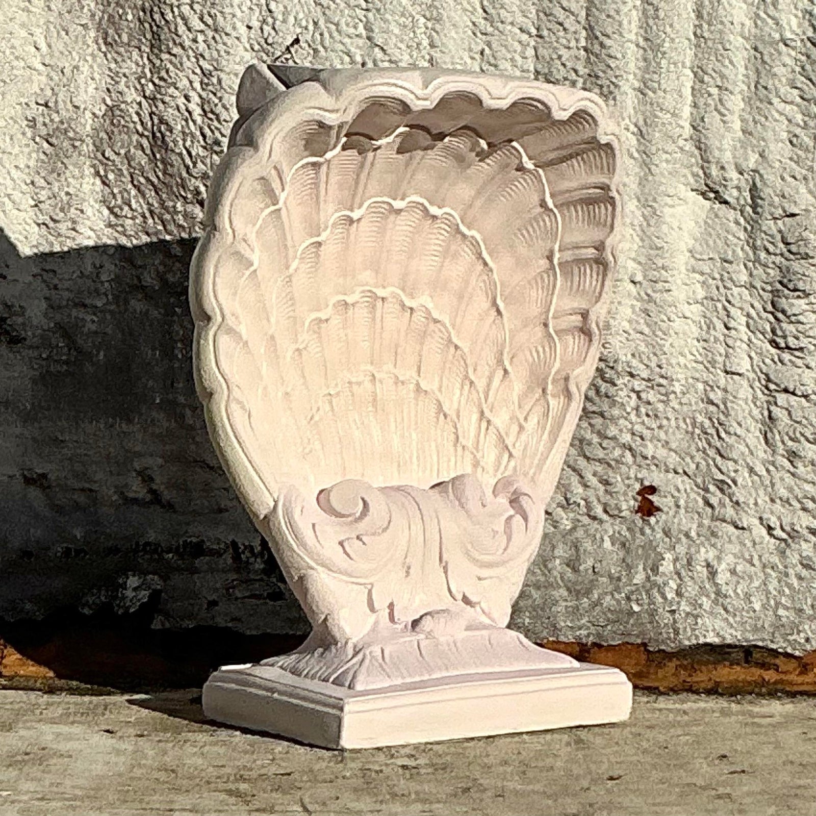 Vintage Coastal Cast Cement Clamshell Console Pedestal - Side view