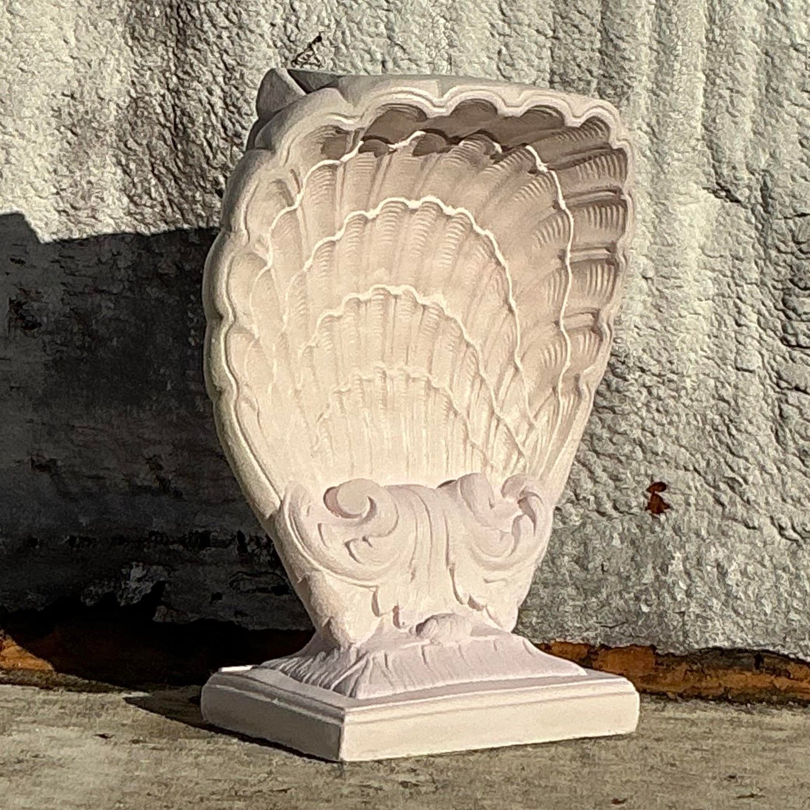 Vintage Coastal Cast Cement Clamshell Console Pedestal - Back view