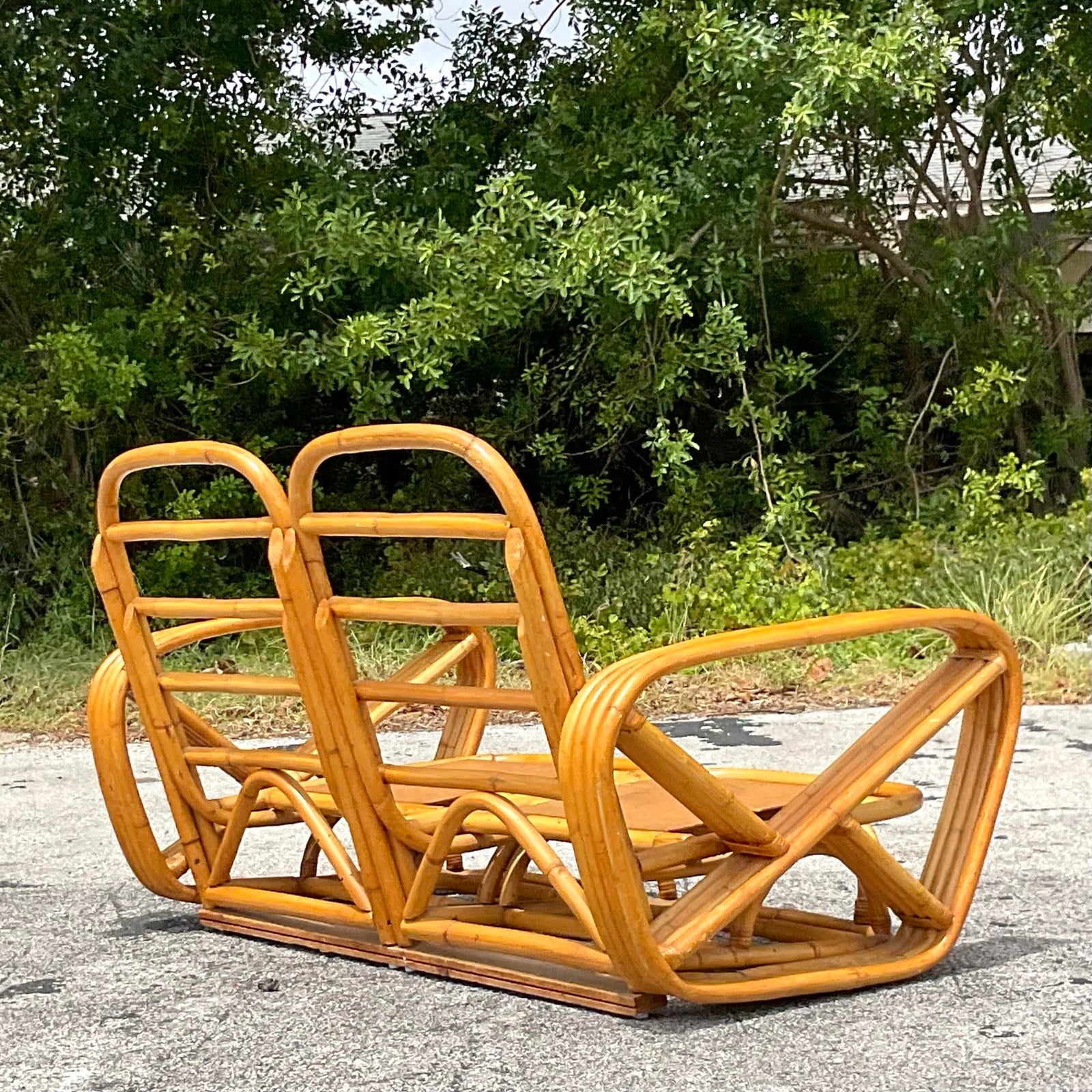 Vintage Coastal Four Strand Bent Rattan Loveseat After Frankl - Side view