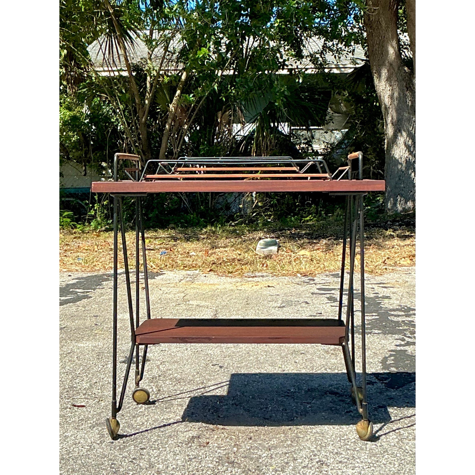 Vintage Swedish Teak Bar Cart With Serving Trays - Set of 3 - Top view